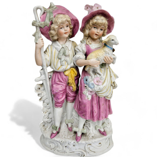 Antique Gebruder Heubach Bisque Boy and Girl Figurines German