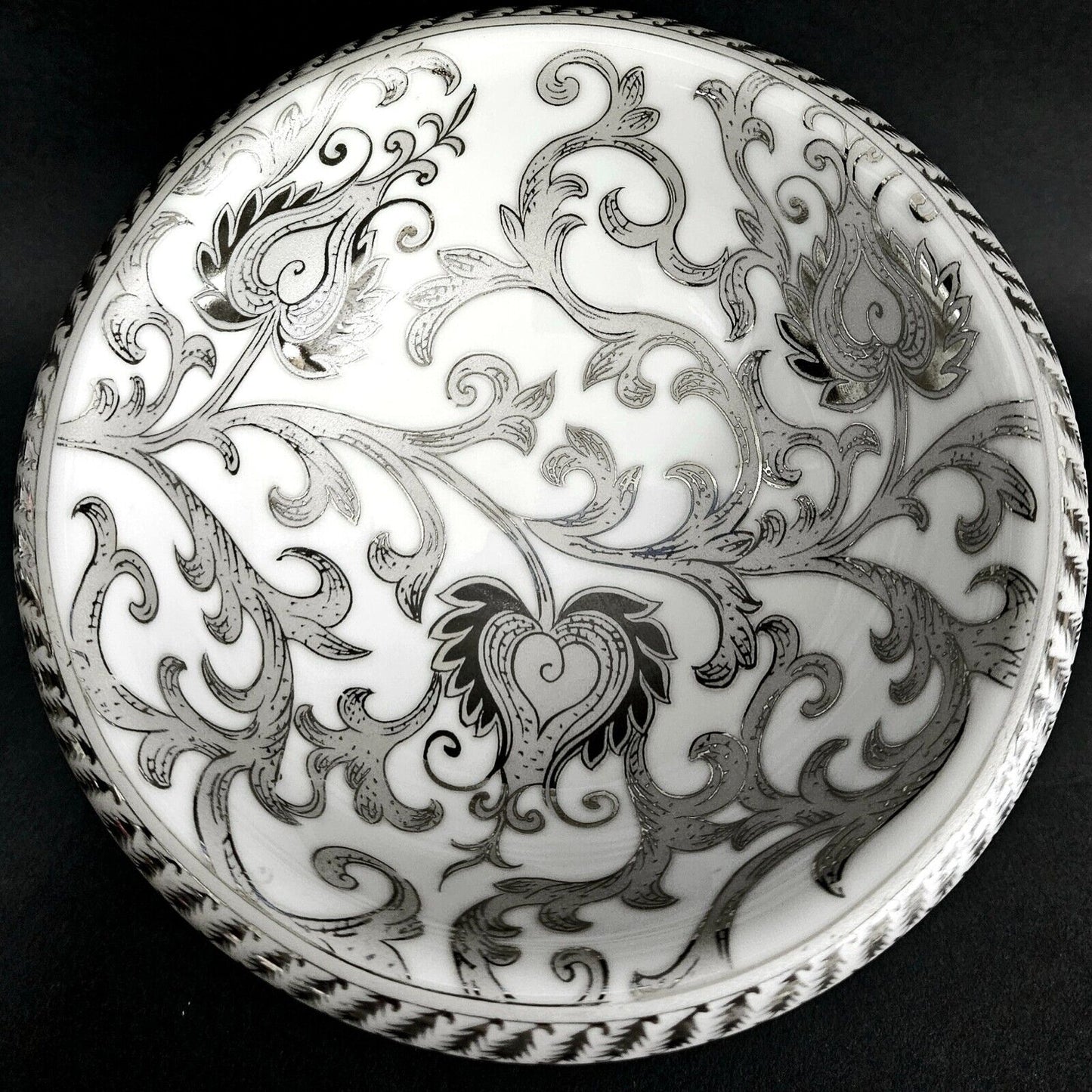 Vintage Silver Anniversary Footed Bowl | Ceramic White with Silver Overlay