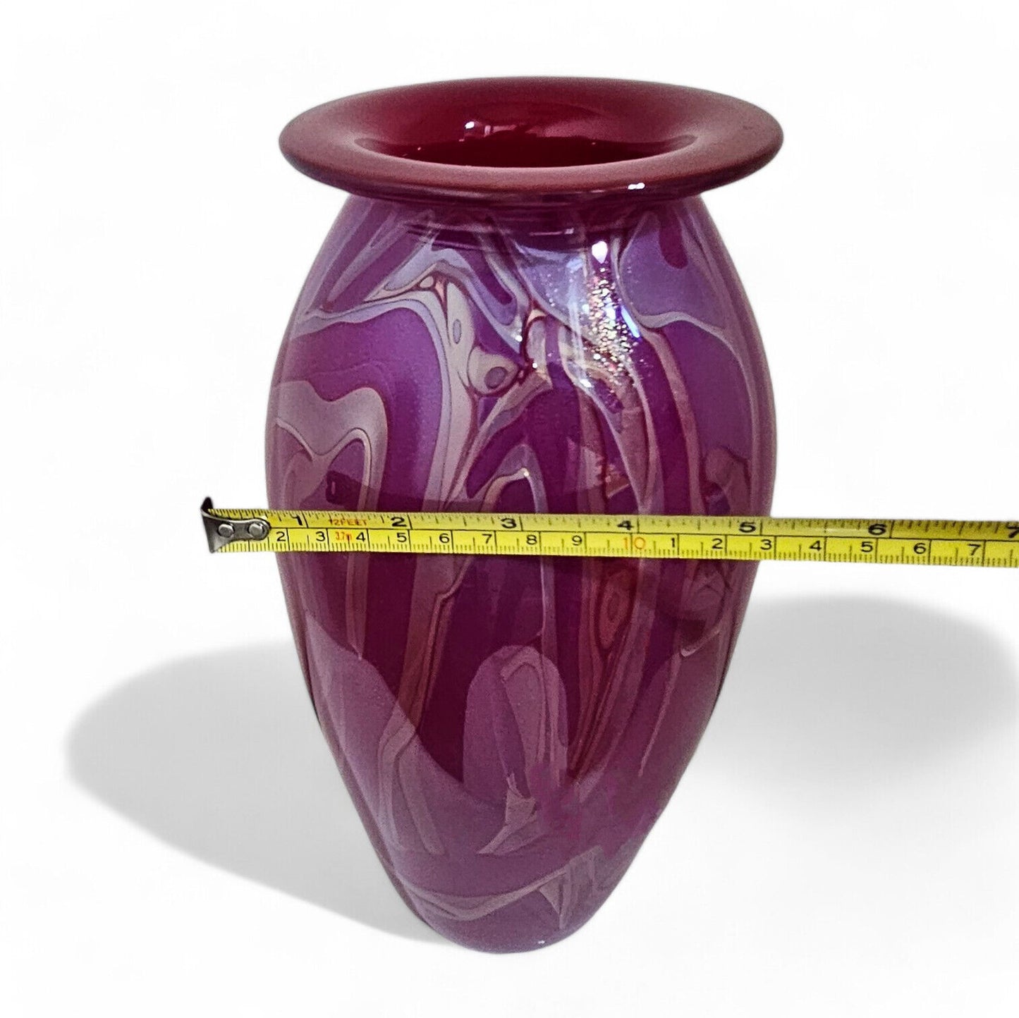 Robert Eickholt Blown Glass Art Vase | Signed 2002 | Magenta Purple | 11" Tall