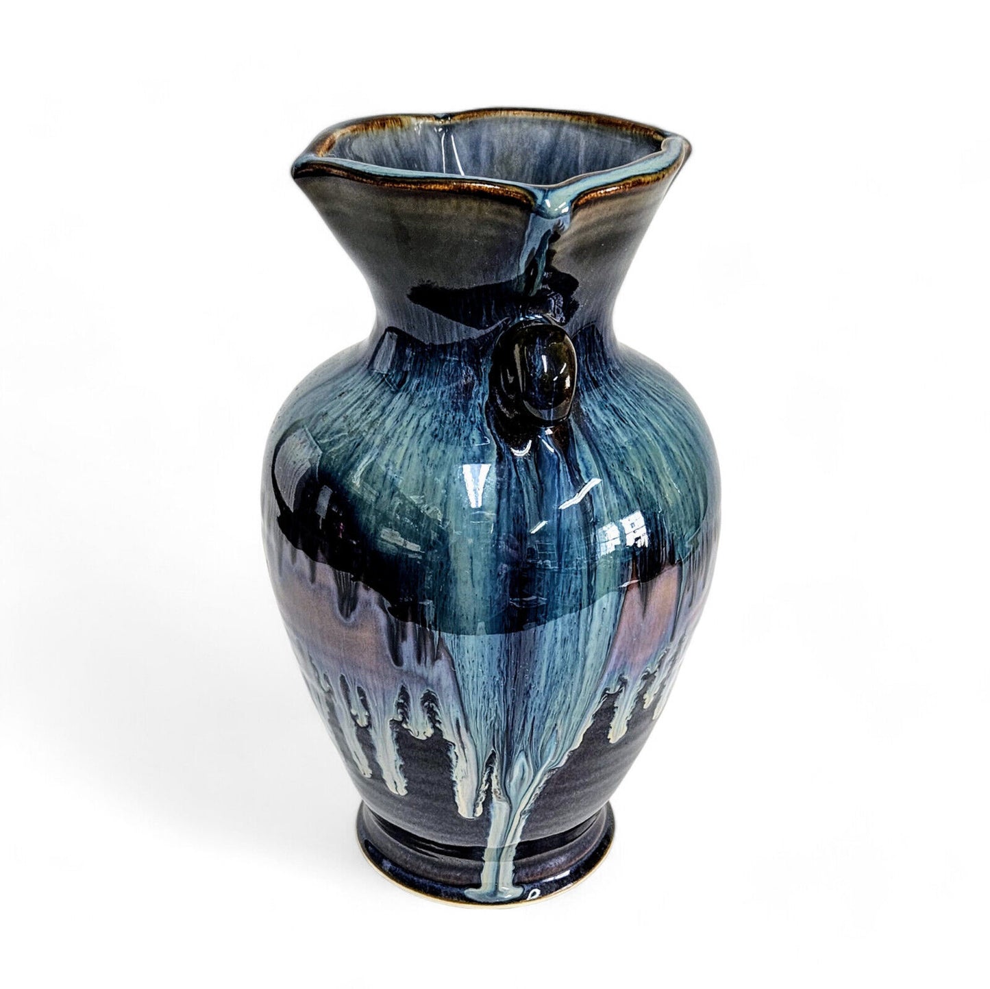 Bill Campbell Pottery Vase in Blues and Purple Drip Glaze | 9.5 Inches Tall