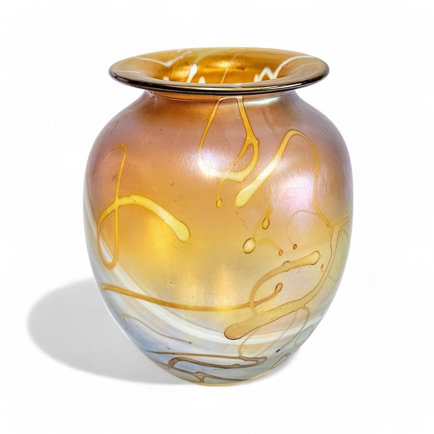 Robert Eickholt Aurene Blown Glass Vase | Signed '98 | Gold Iridescent 7.5" Tall