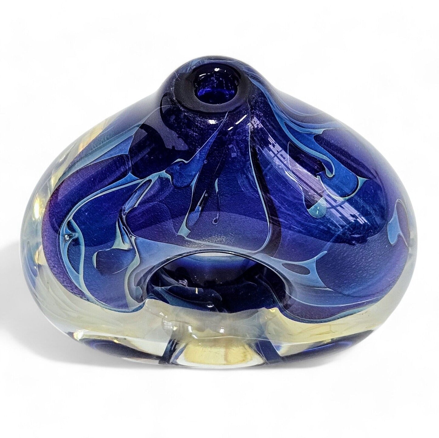 Robert Eickholt Blown Glass Encased Bud Vase | Signed Dated 2001 | Cosmic Blue