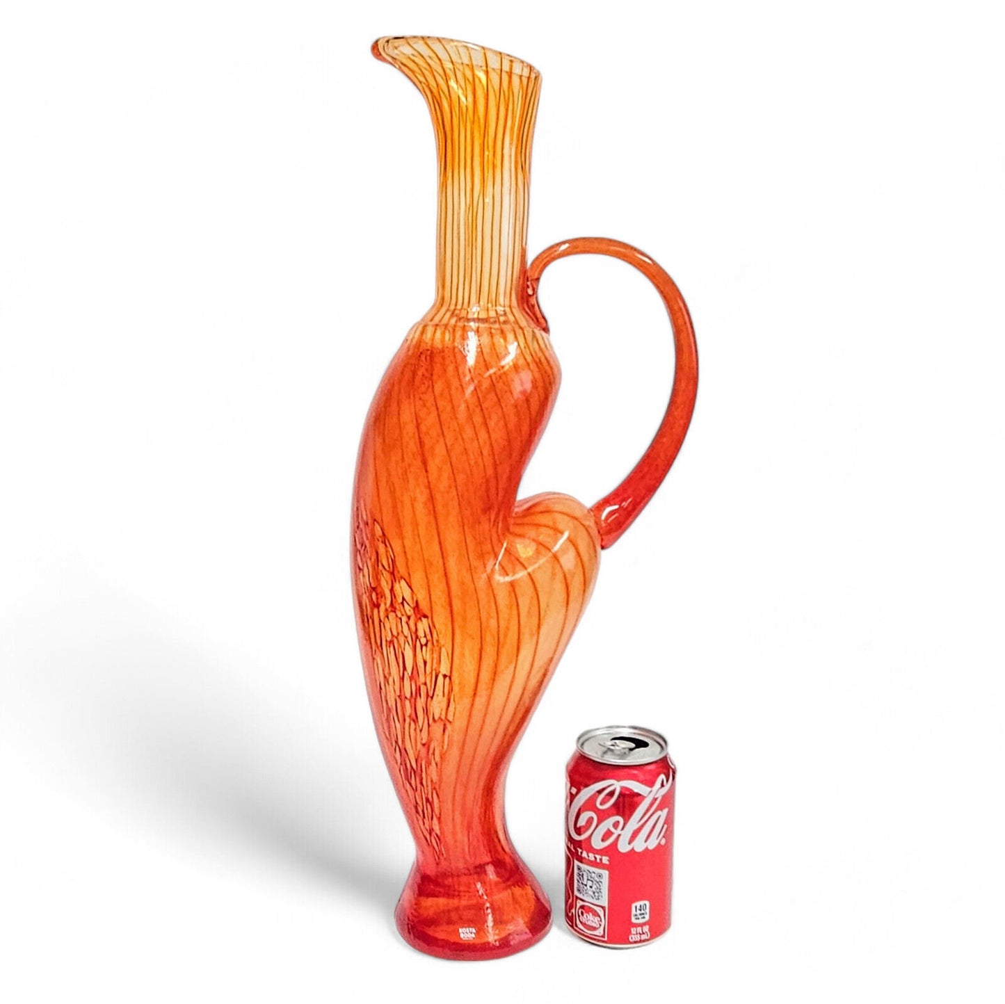 Kjell Engman Kosta Boda Corfu Red Orange Art Glass Pitcher Vase 19.5 Inches 2005