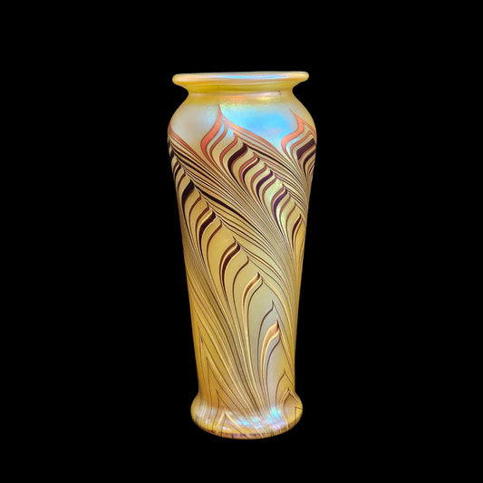 Lundberg Blown Glass Art Vase Pulled Feather Design | Signed 1977 | Small | MINT