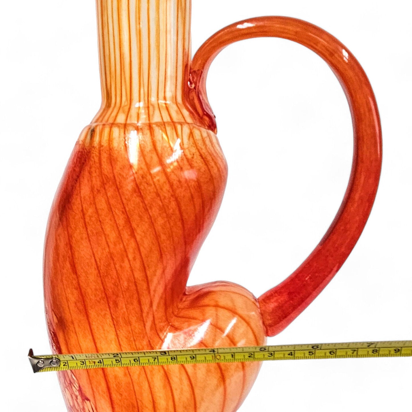 Kjell Engman Kosta Boda Corfu Red Orange Art Glass Pitcher Vase 19.5 Inches 2005