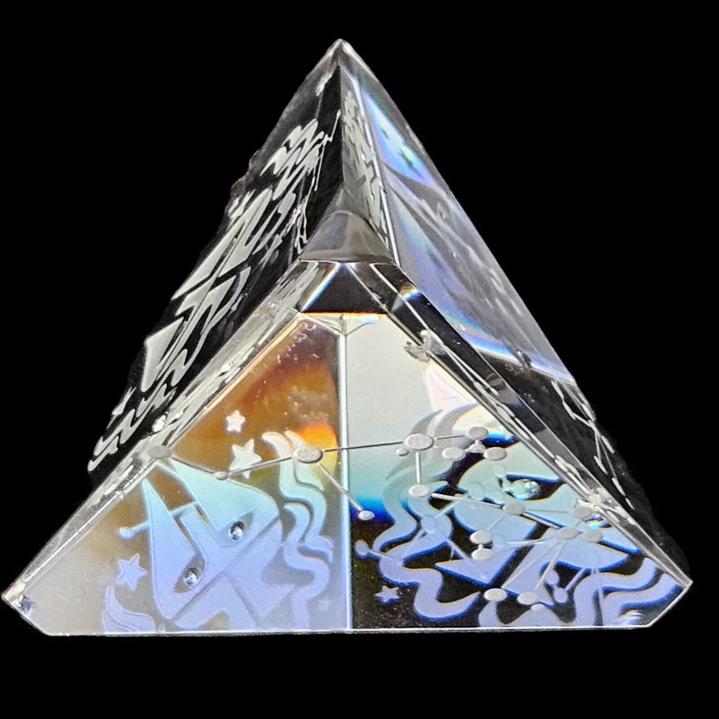 Steuben Glass Pyramid Paperweights Set of 3 | Astrology Zodiac | Prism