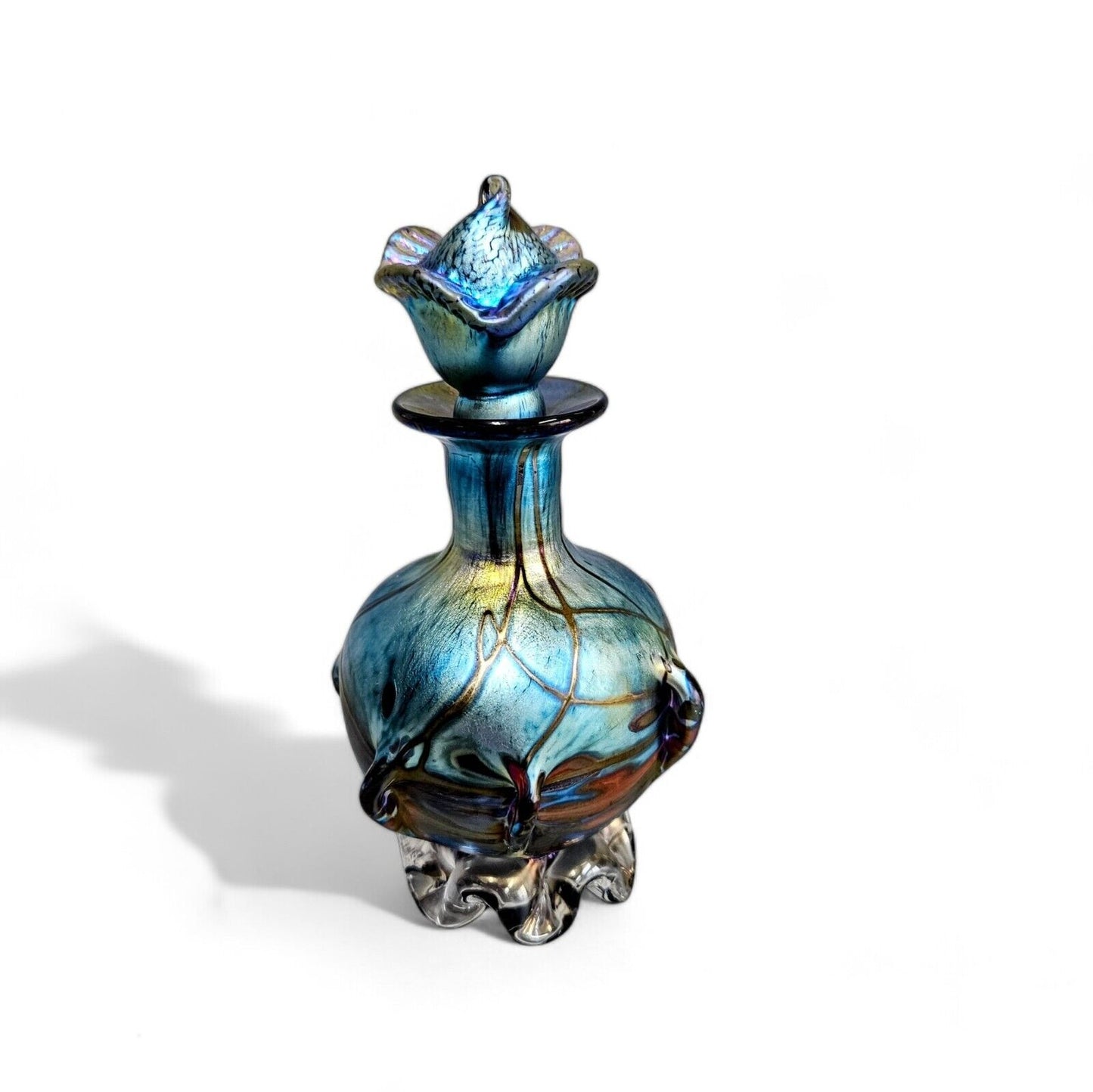 Saul Alcaraz Blue Luster Iridescent Art Glass Perfume Bottle - Signed