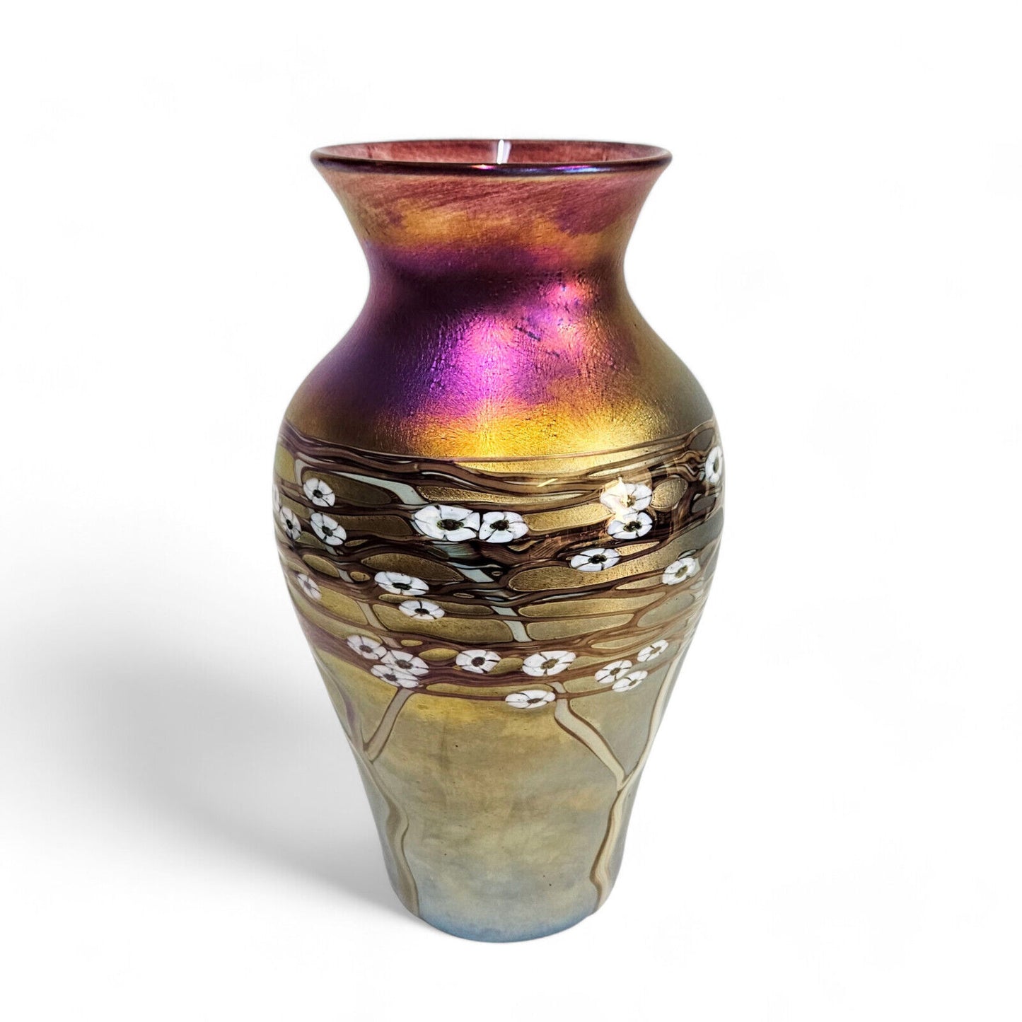 Blown Glass Art Large Vase | Zellique Studio Art Glass Iridescent Blossoms