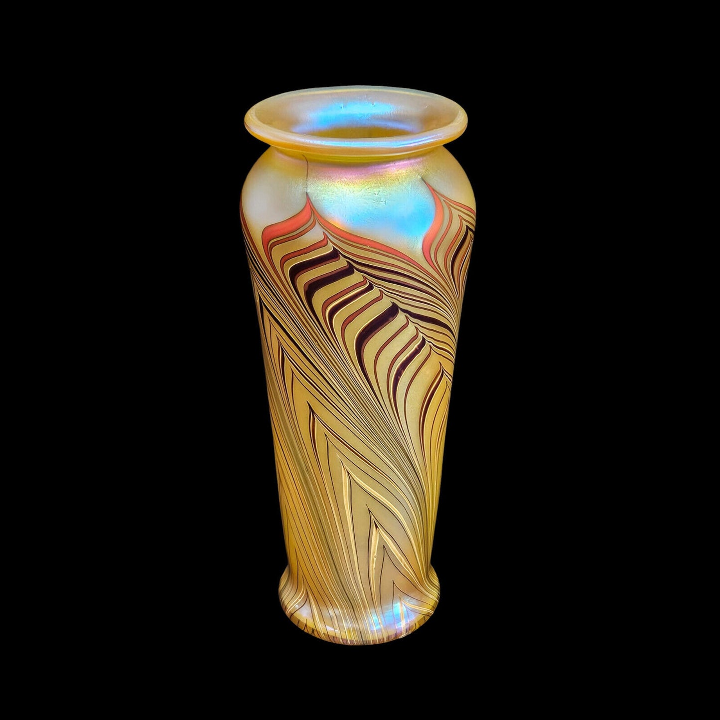 Lundberg Blown Glass Art Vase Pulled Feather Design | Signed 1977 | Small | MINT