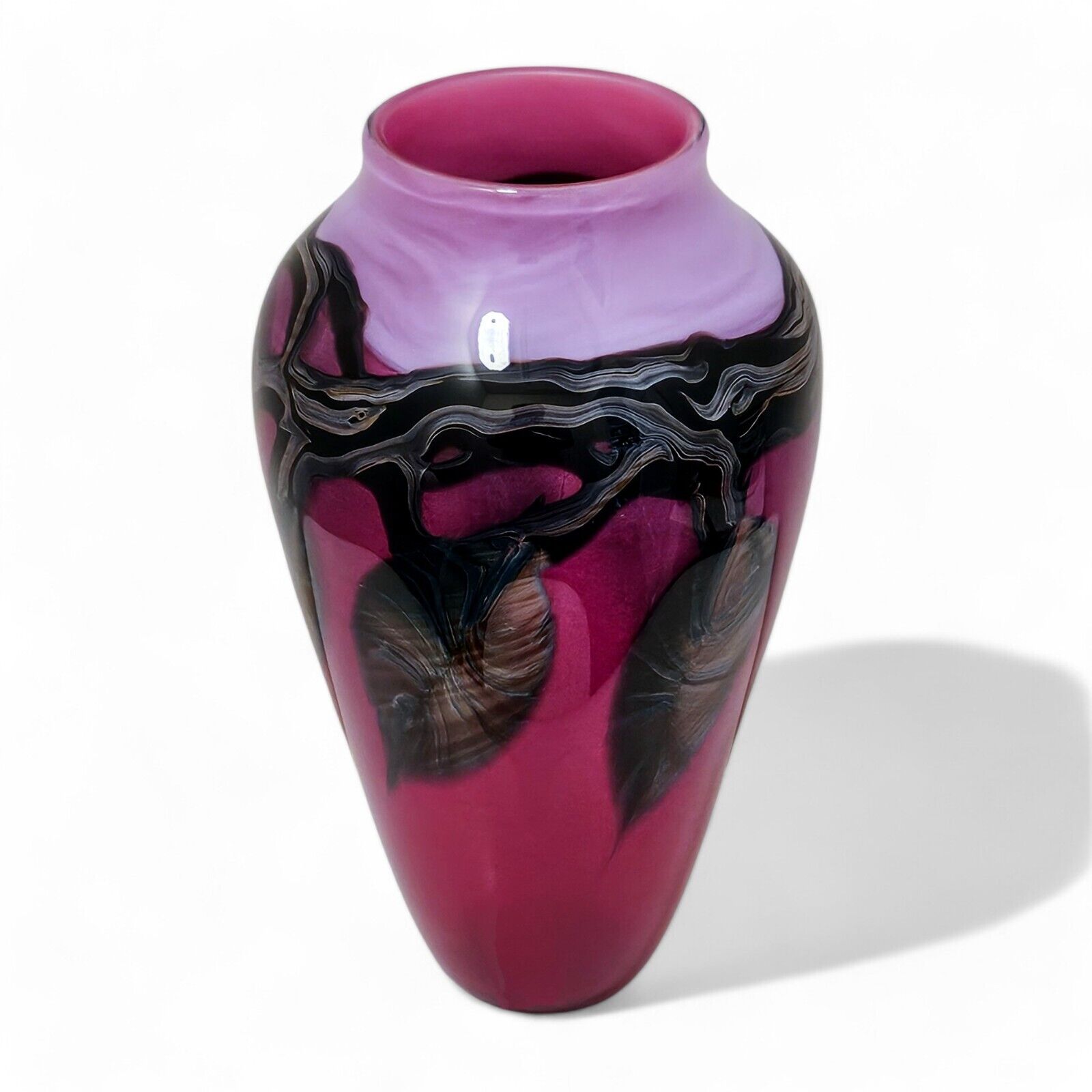 David Lotton Leaf & Vine Studio Glass Art Vase | Shades of Purple | Signed 1993