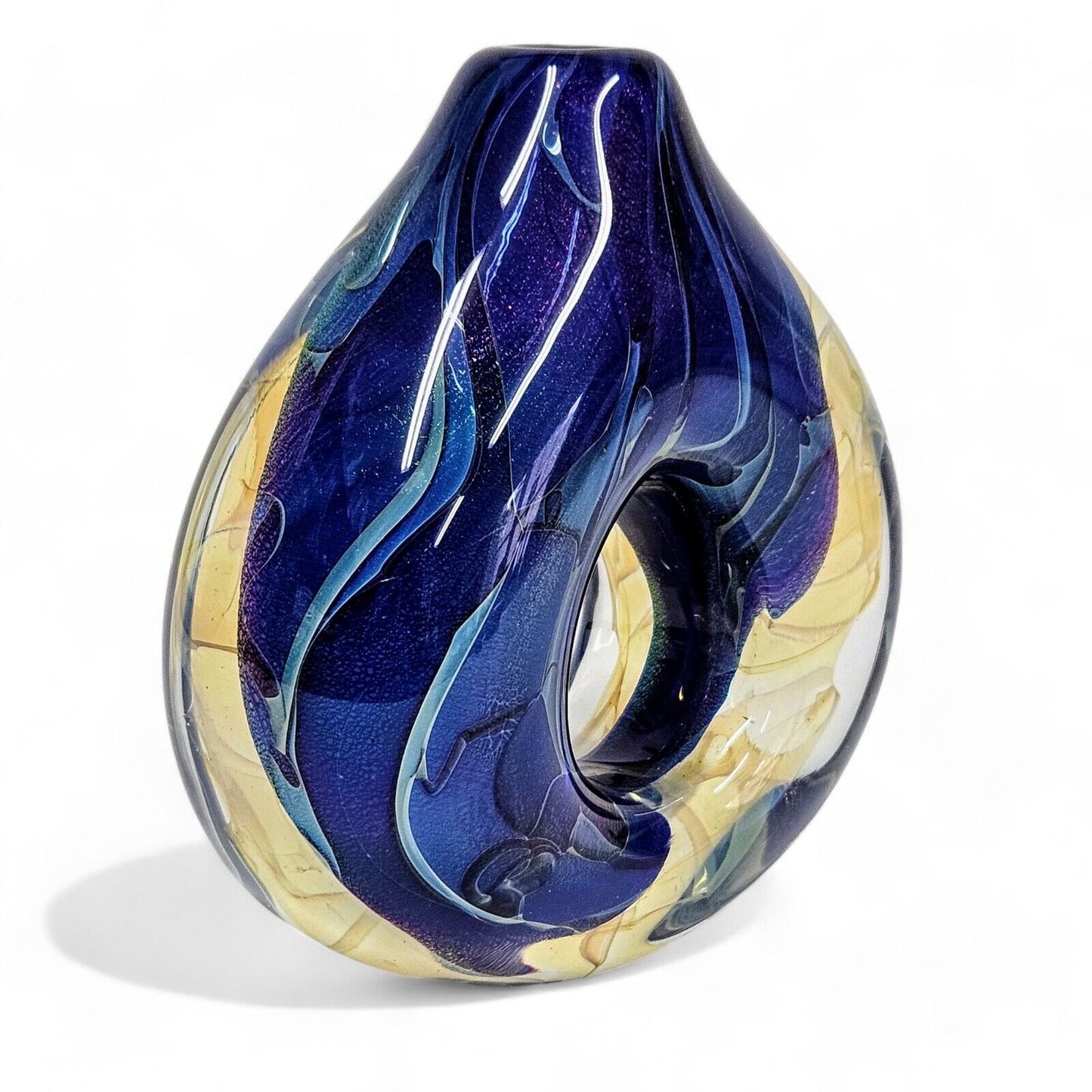 Robert Eickholt Blown Glass Encased Bud Vase | Signed Dated 2001 | Cosmic Blue