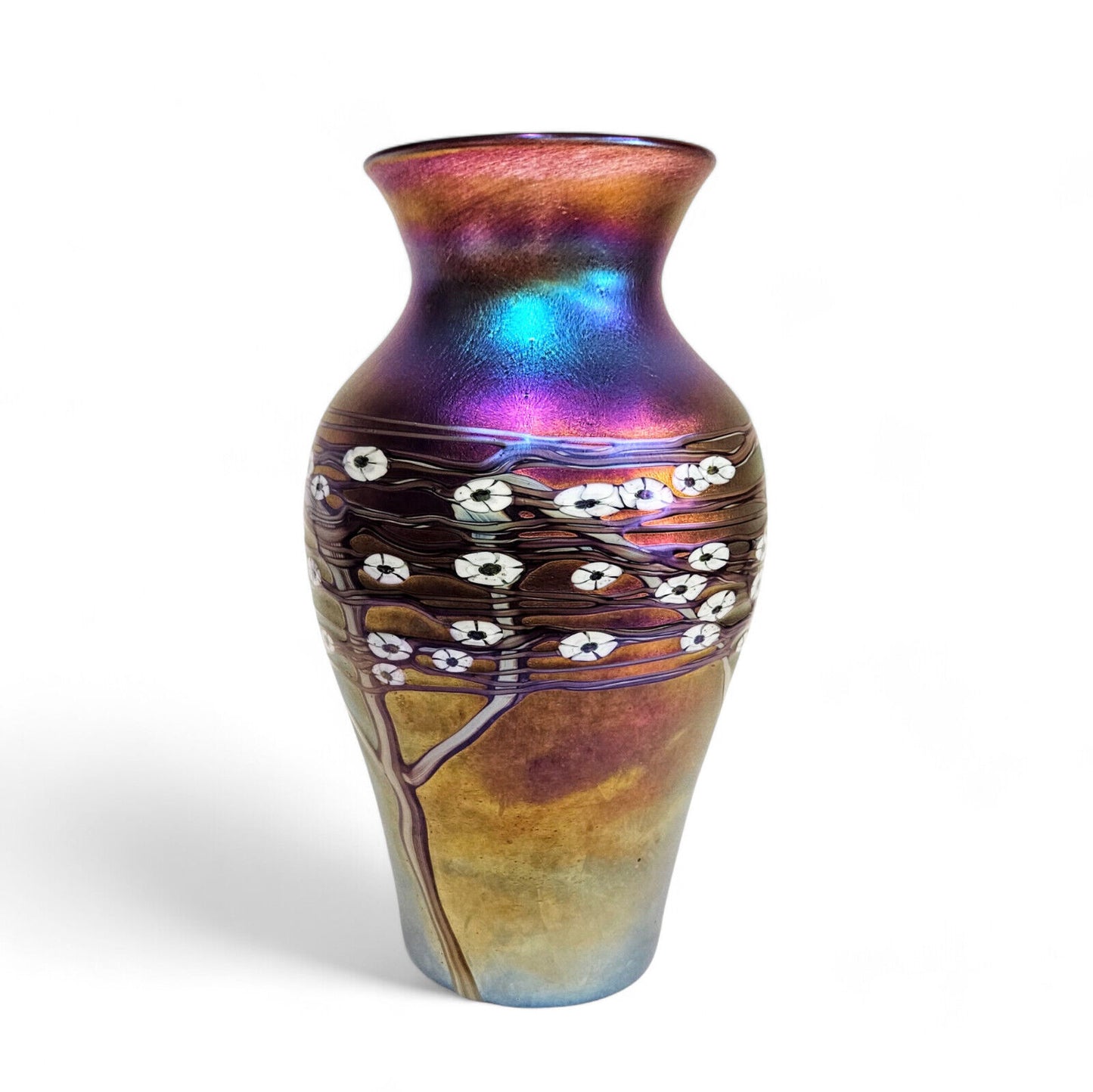 Blown Glass Art Large Vase | Zellique Studio Art Glass Iridescent Blossoms