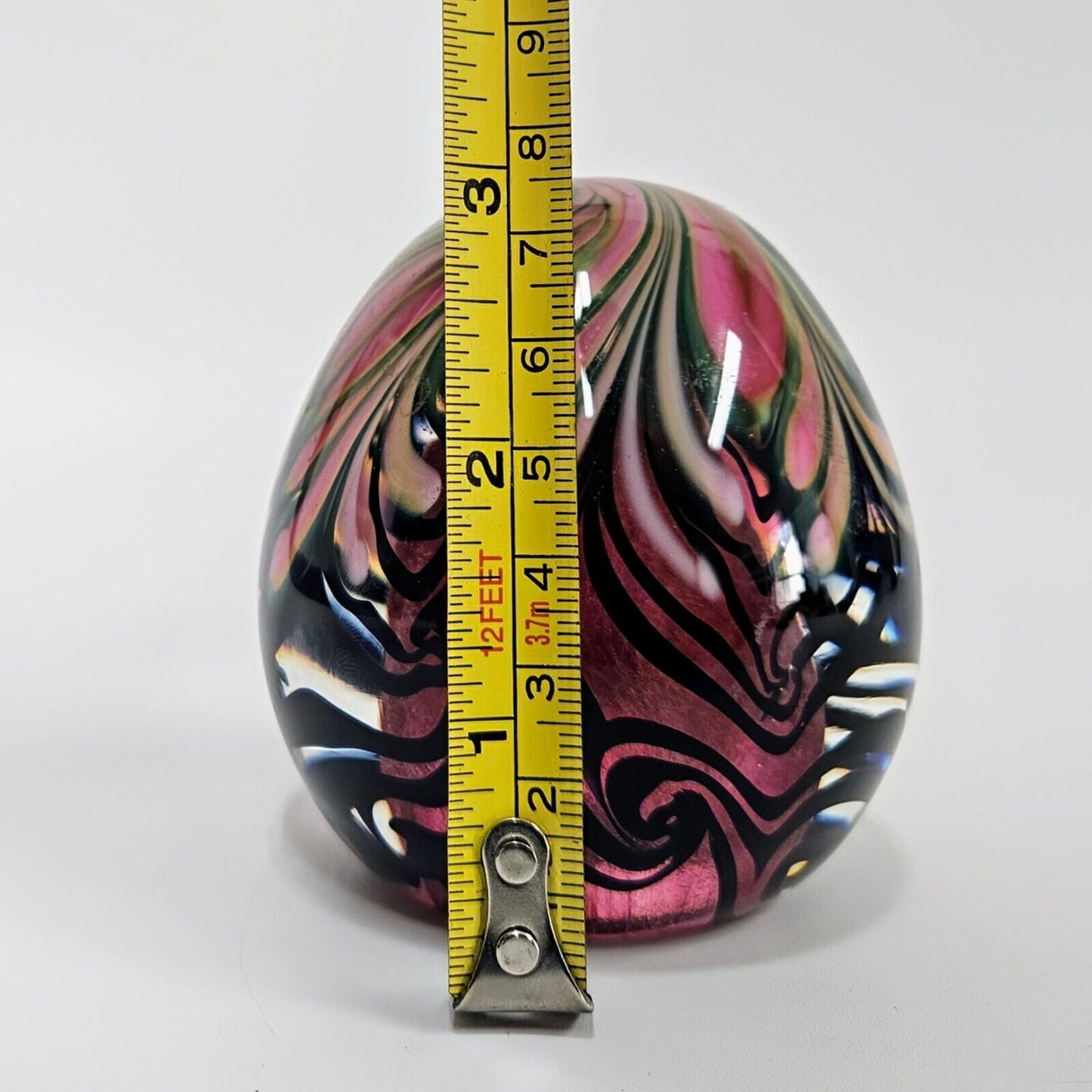 Jeremy Stout/Lotton Glass Swirled Paperweight | Pink/Black Signed 2009