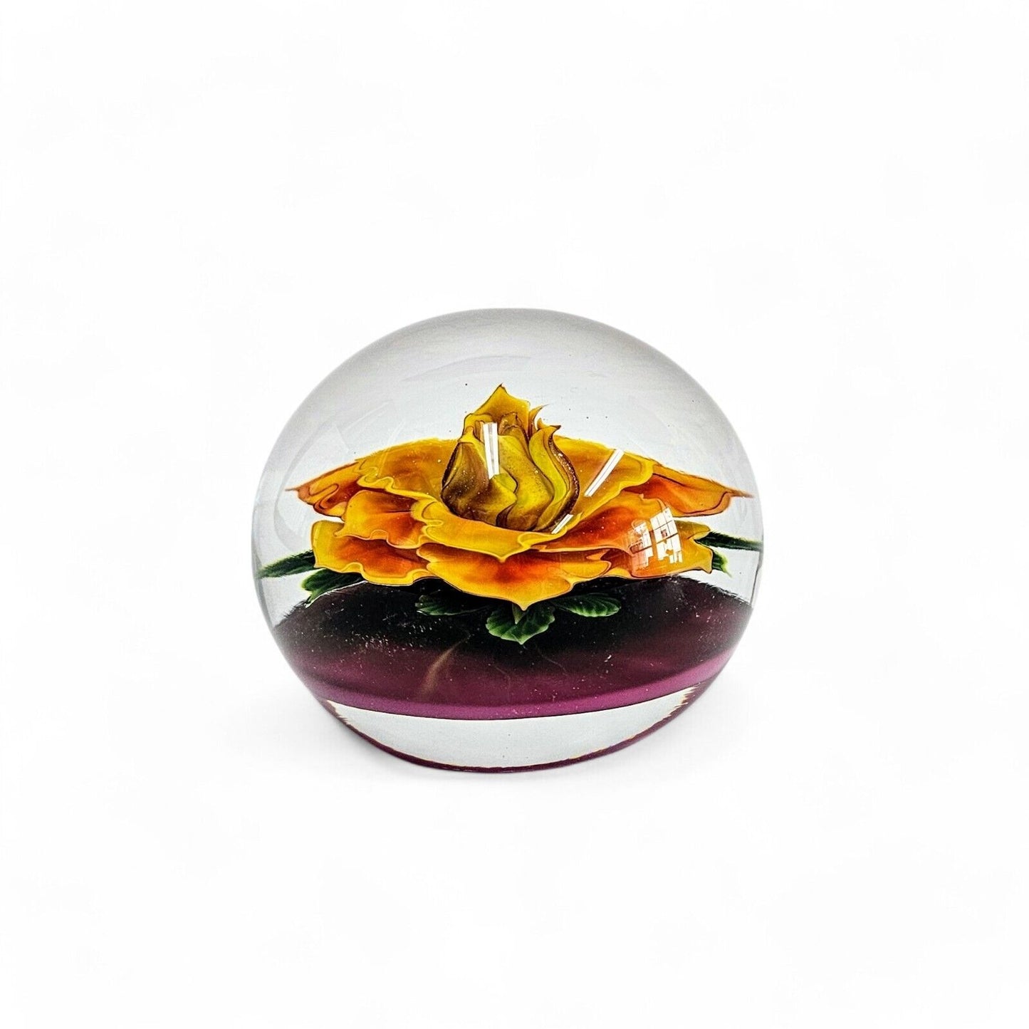 Daniel Salazar / Lundberg Gold Rose Lampwork Paperweight - Signed & Dated 1994