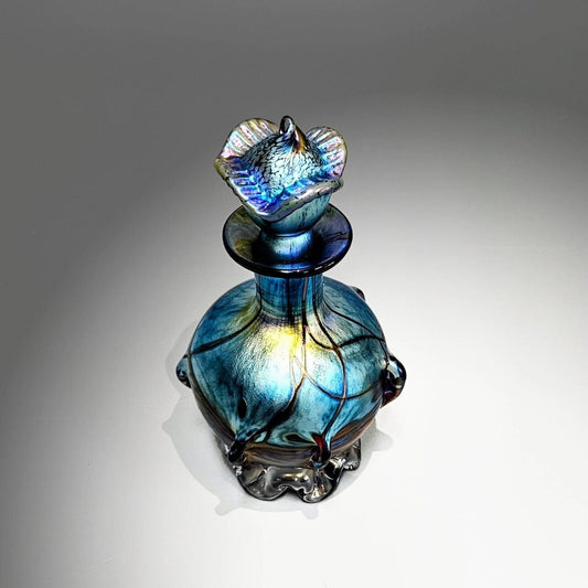 Saul Alcaraz Blue Luster Iridescent Art Glass Perfume Bottle - Signed