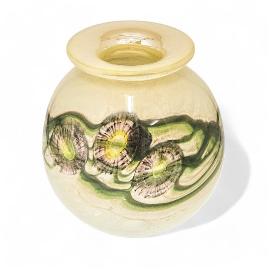 Robert Eickholt Glass Art Vase Signed Dated 2001 | Sea Anemone Ivory Green