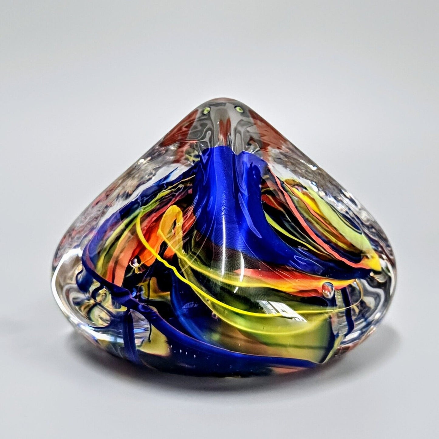 Chris McCarthy Art Glass Paperweight Hand Blown Multi-Color Pyramid - Signed