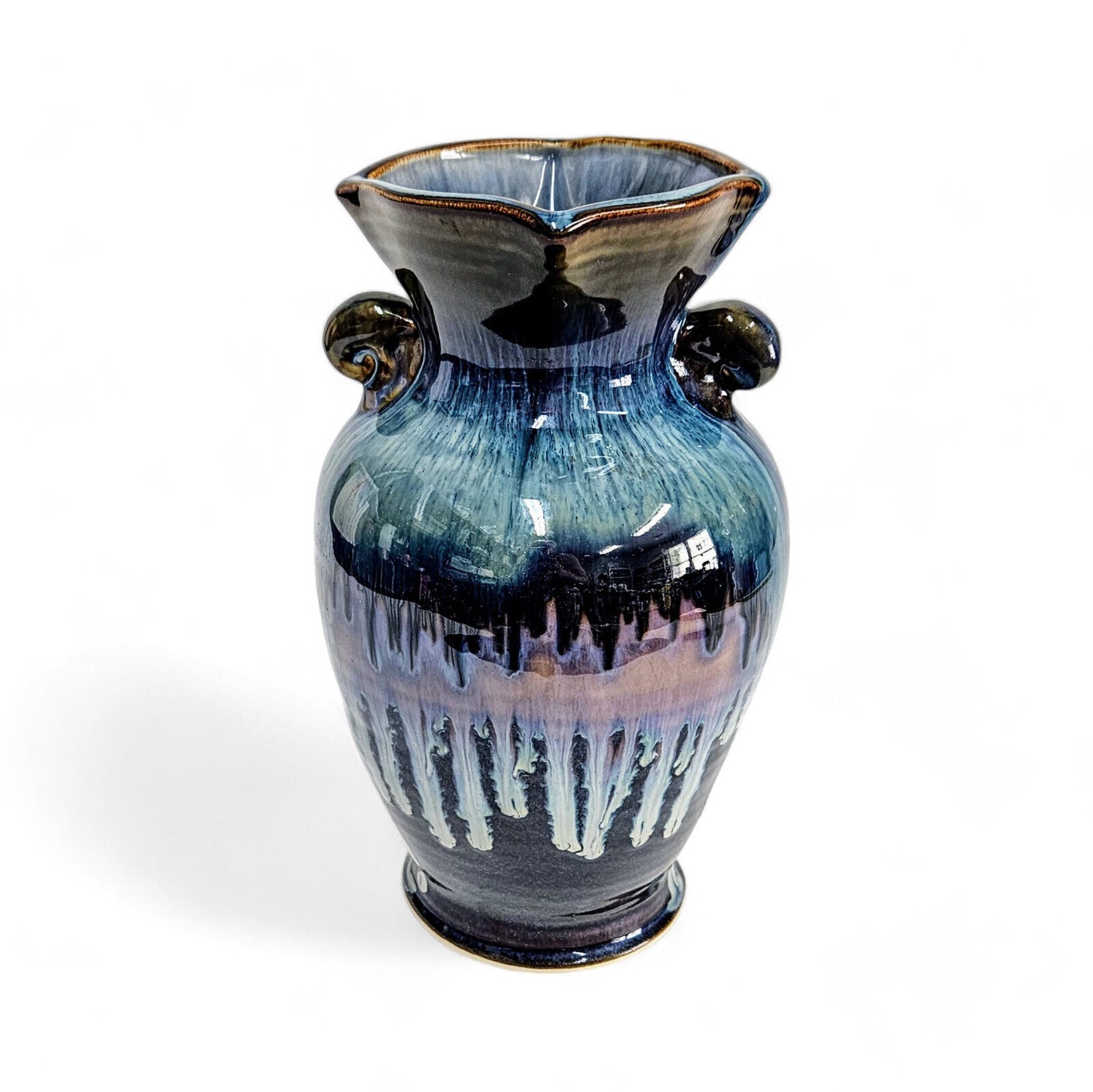 Bill Campbell Pottery Vase in Blues and Purple Drip Glaze | 9.5 Inches Tall