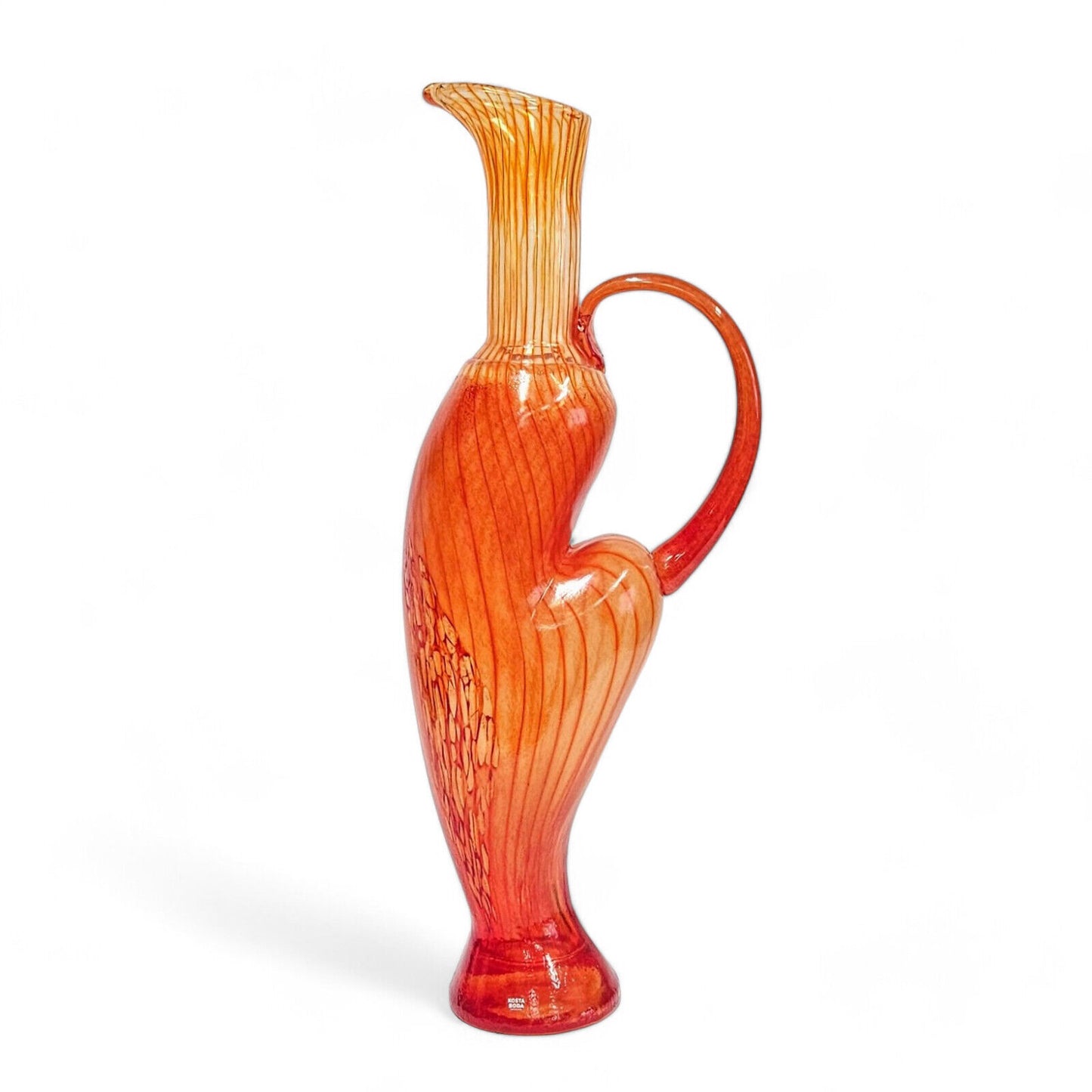 Kjell Engman Kosta Boda Corfu Red Orange Art Glass Pitcher Vase 19.5 Inches 2005