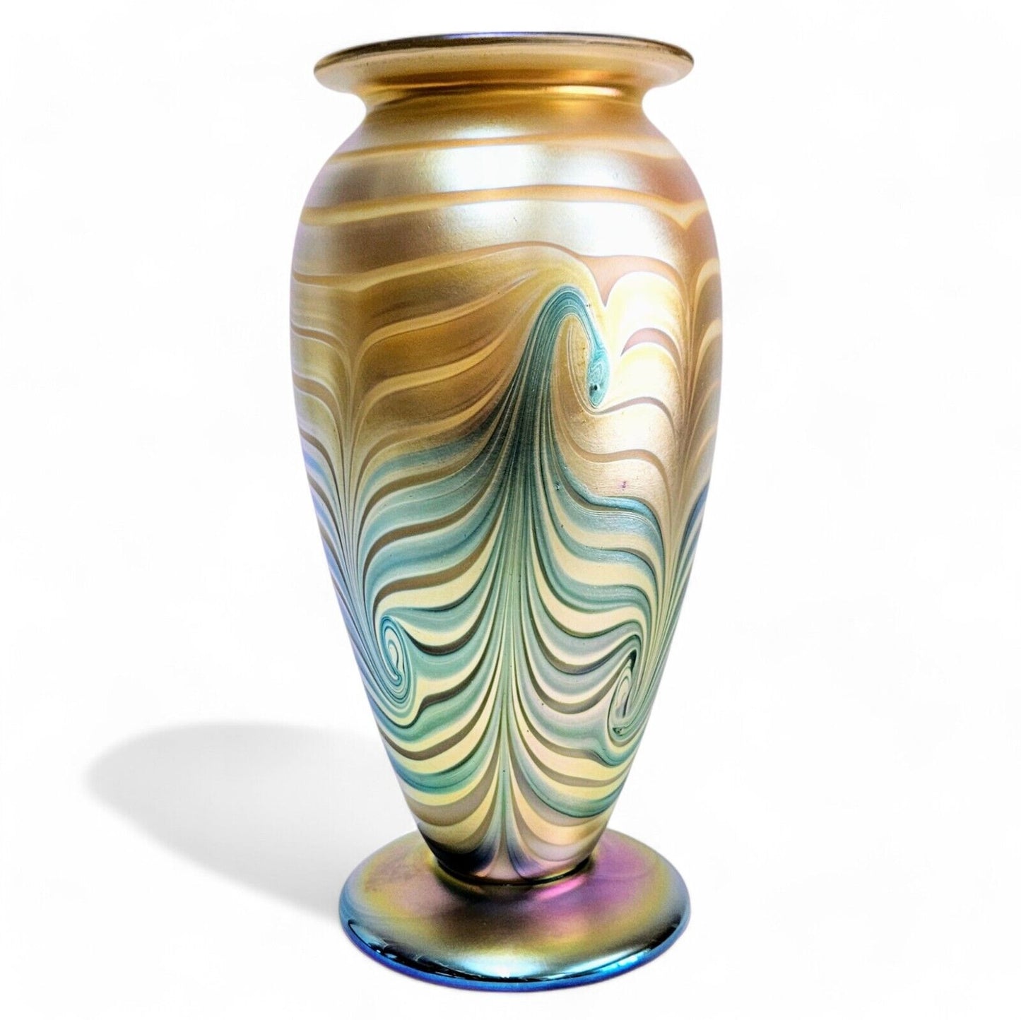 Robert Eickholt Blown Glass Vase | 11.5 inch Signed Dated 2003 | Pulled Feather