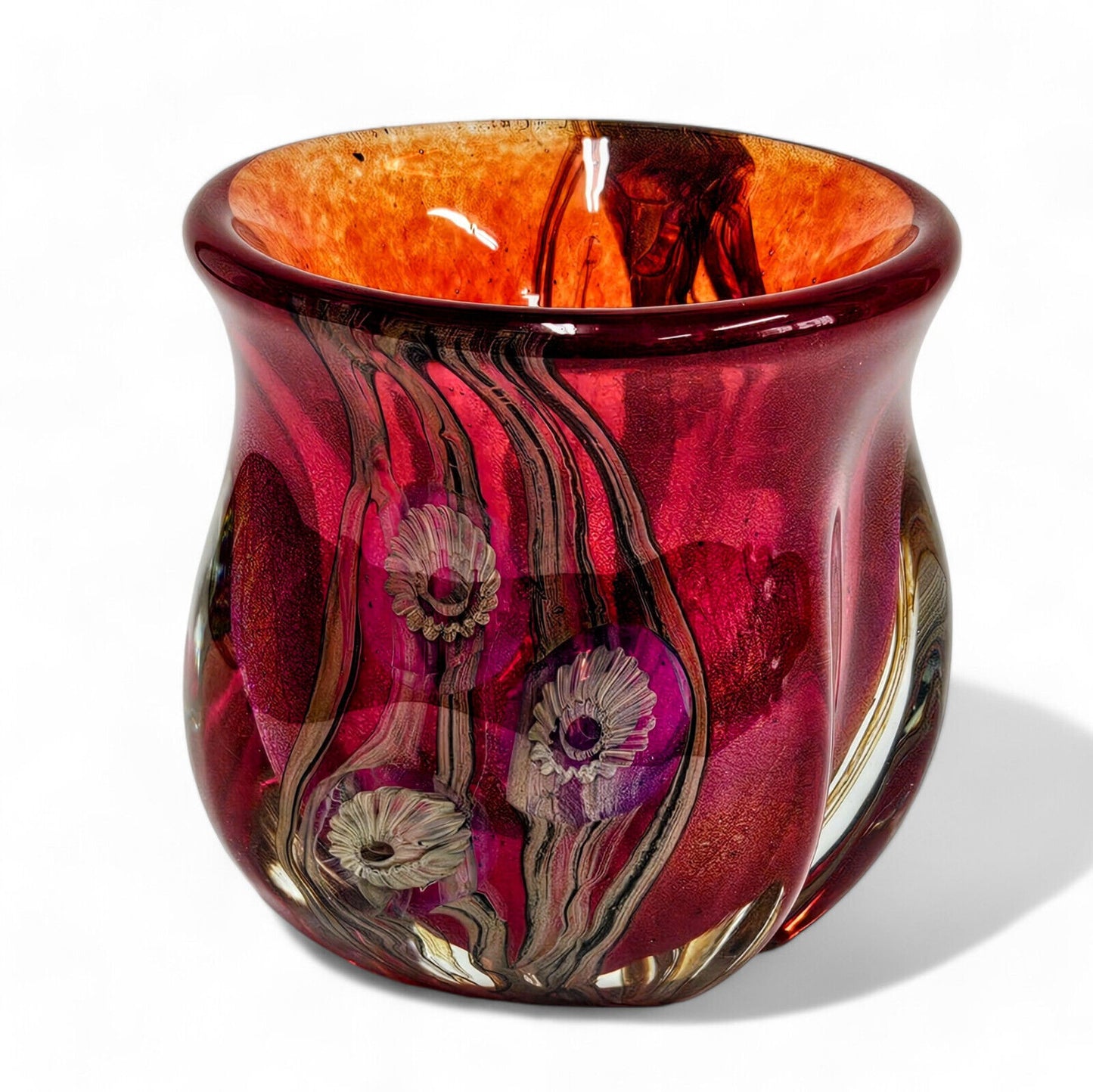 Robert Eickholt Glass Art Vase Signed Dated 2003 | Red Abstract Dichroic Glass