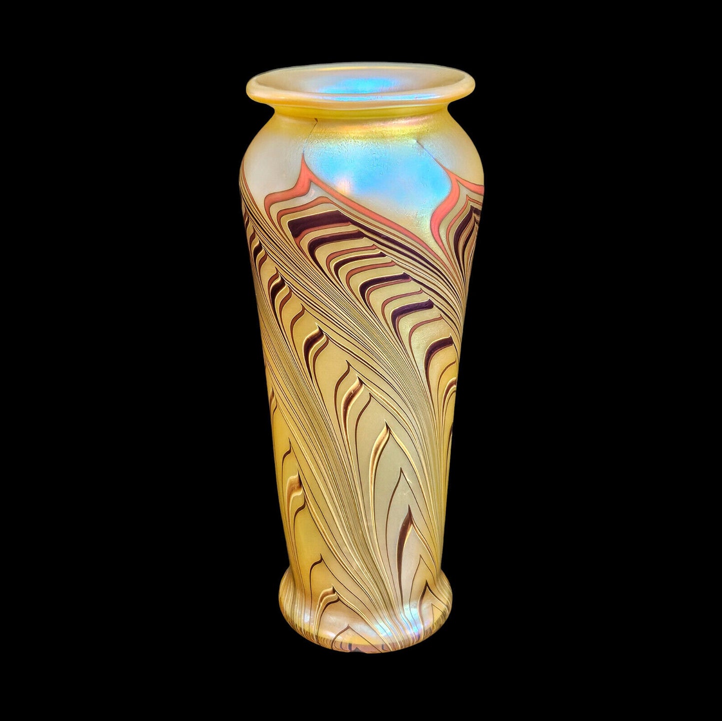 Lundberg Blown Glass Art Vase Pulled Feather Design | Signed 1977 | Small | MINT