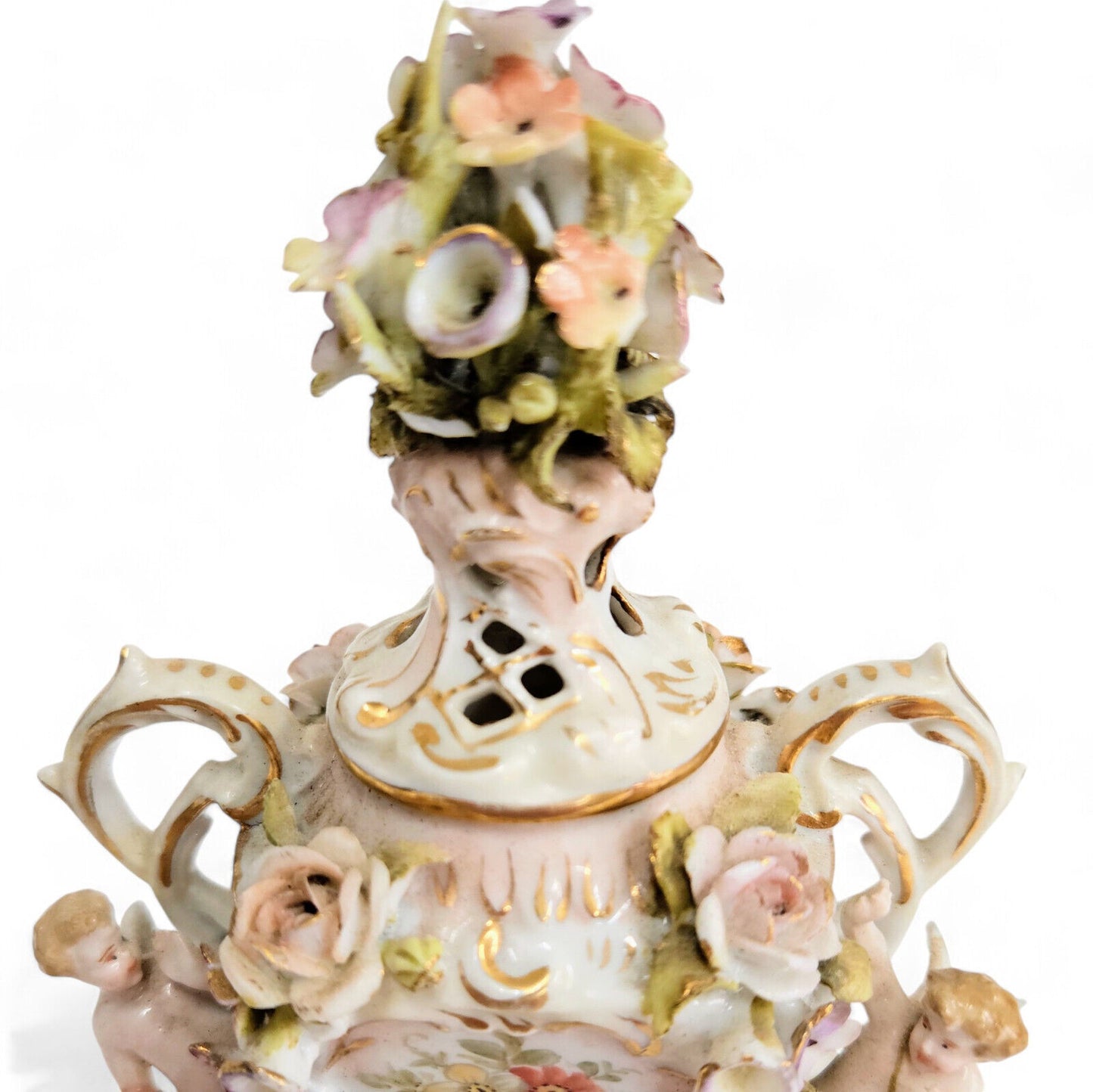 Antique Meissen Porcelain Miniature Urn Winged Cherubs with Gold Gilt- 19th Cent