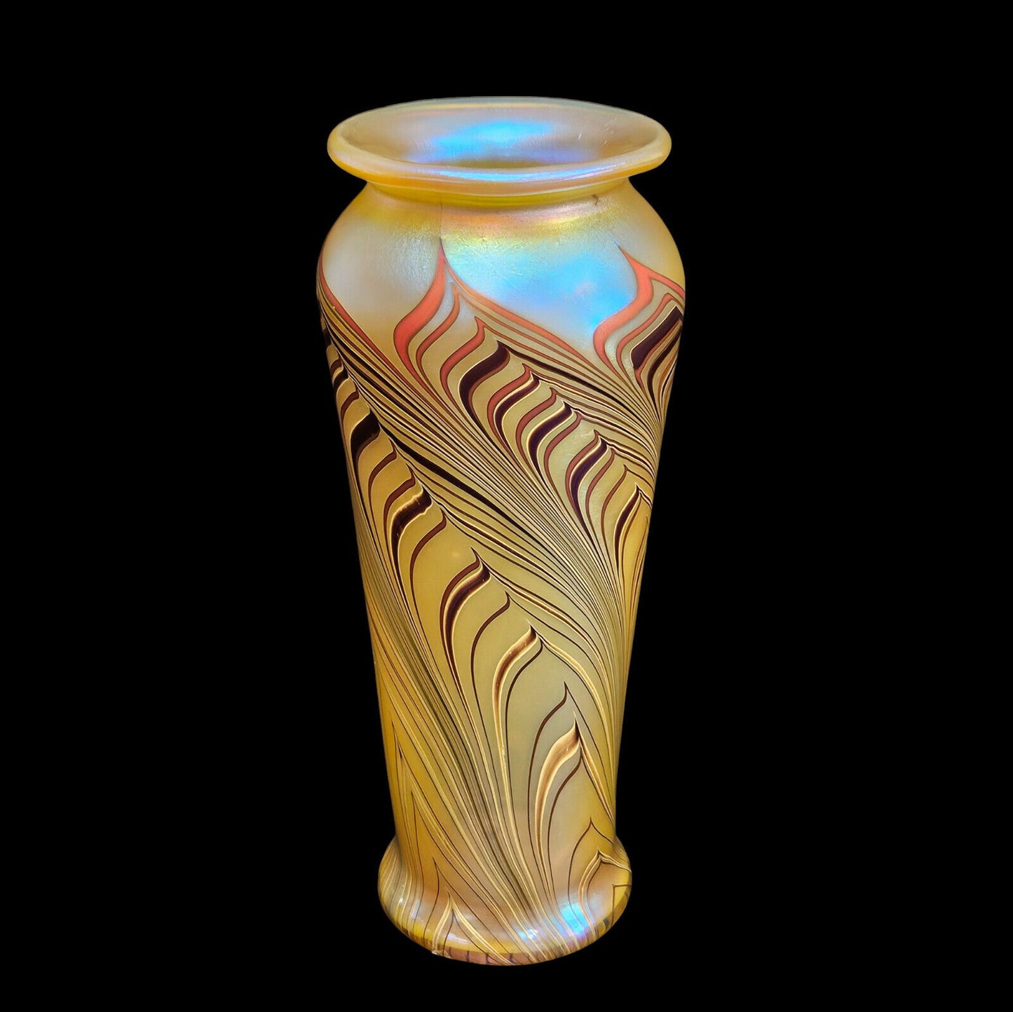 Lundberg Blown Glass Art Vase Pulled Feather Design | Signed 1977 | Small | MINT