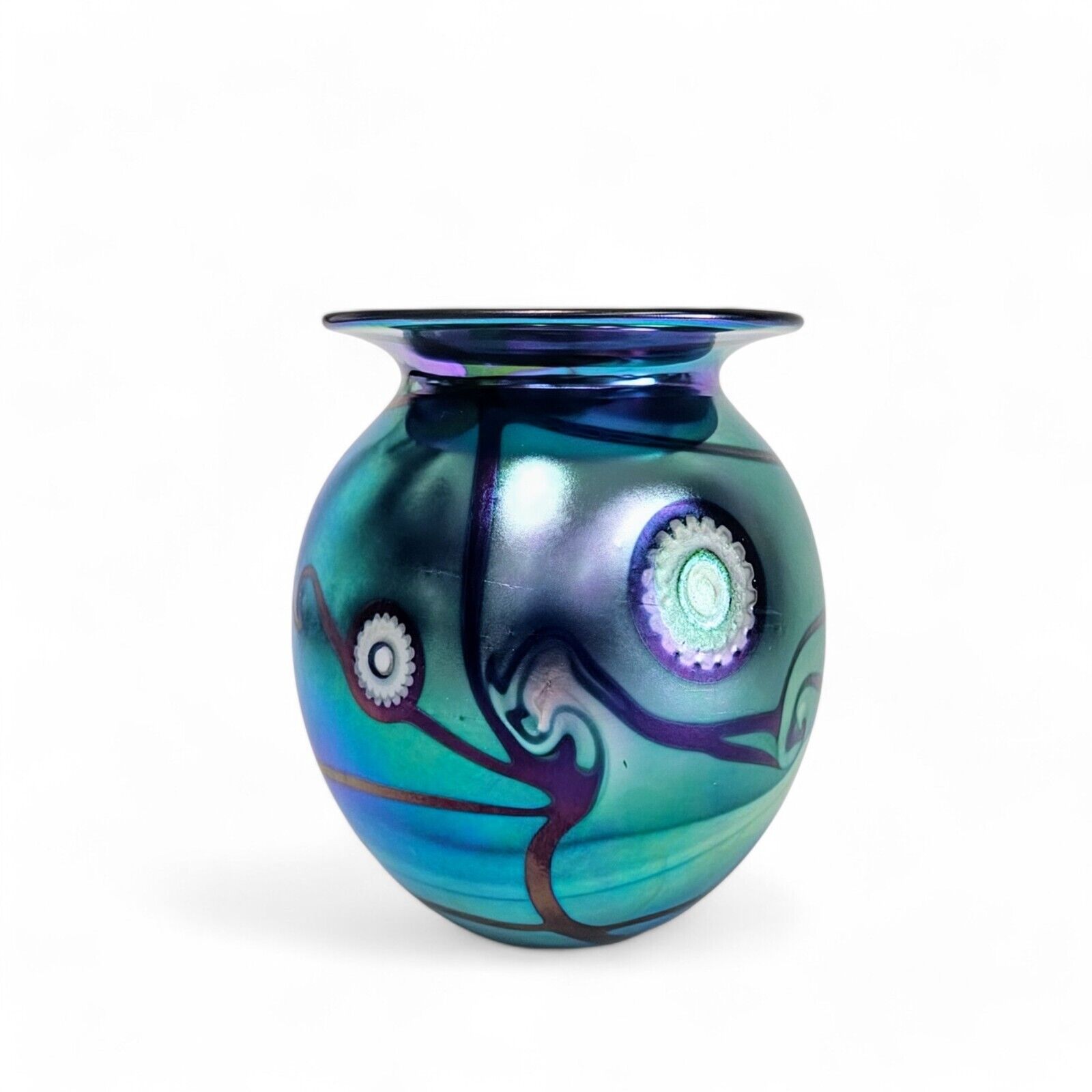 Robert Eickholt Art Glass Vase - Aurene Blue -  Signed & Dated 2001