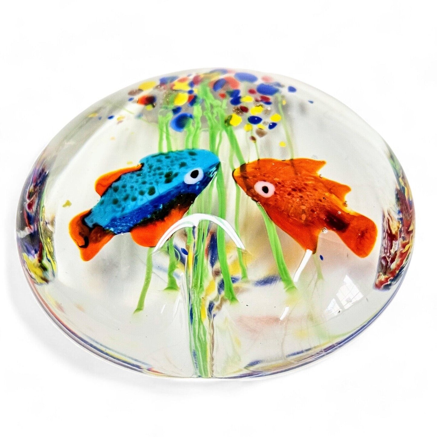 Authentic Murano Glass Fish Aquarium Paperweights | Original Sticker Attached