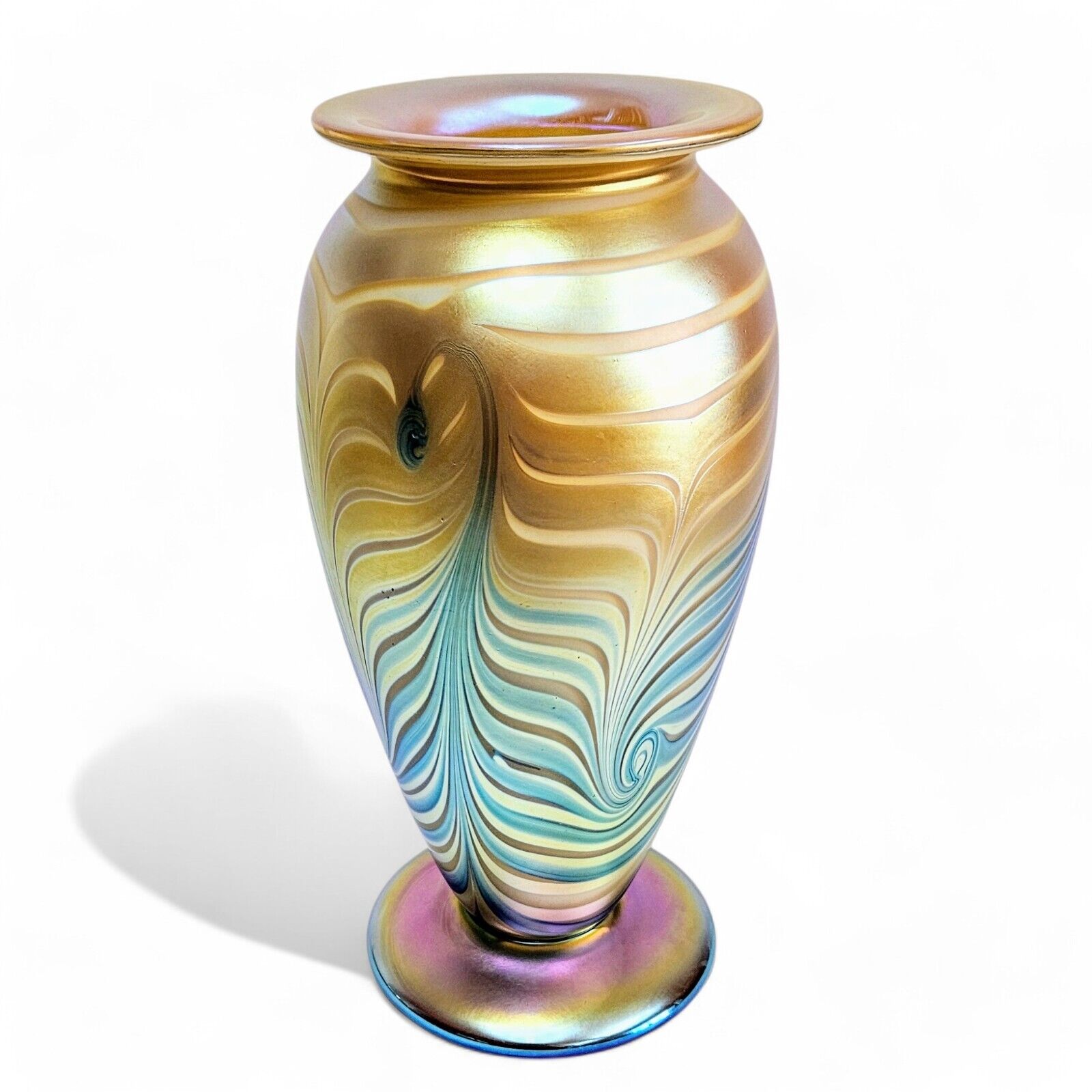 Robert Eickholt Blown Glass Vase | 11.5 inch Signed Dated 2003 | Pulled Feather