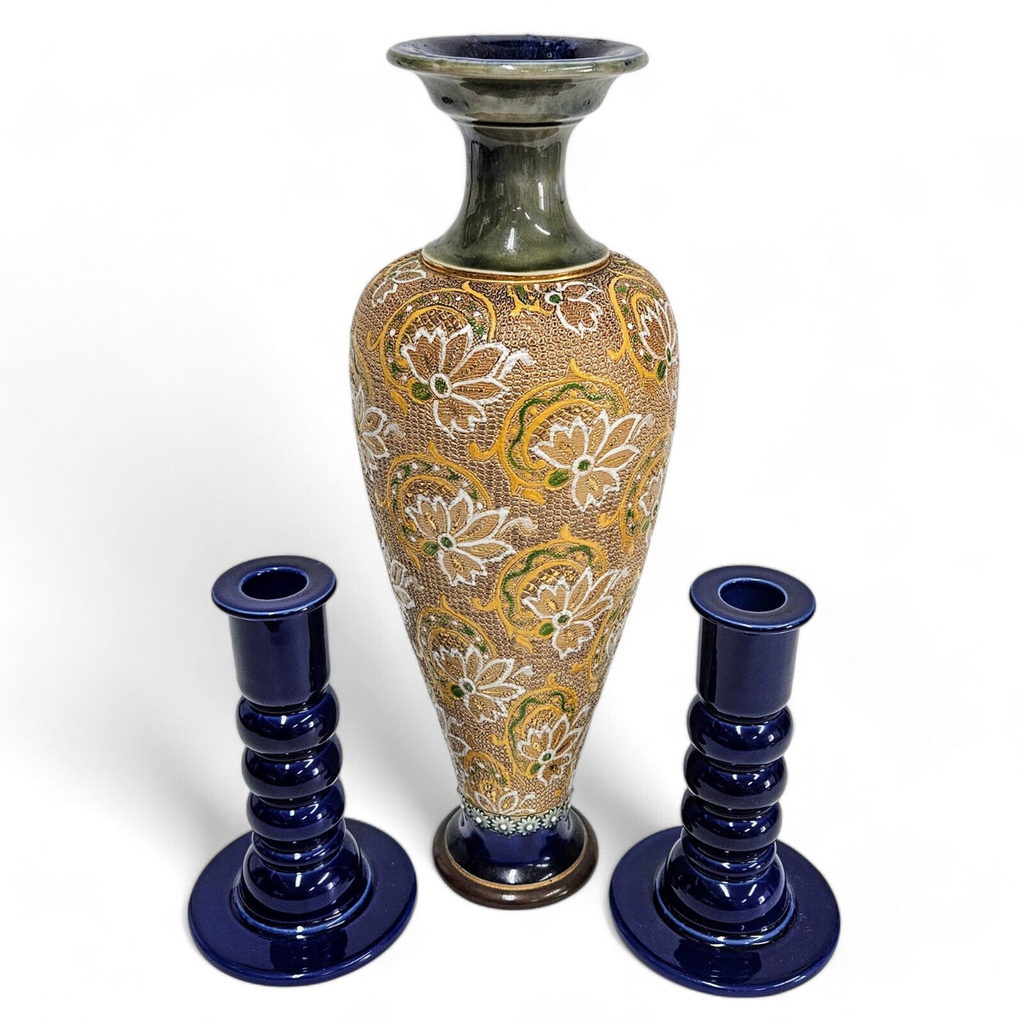 Antique Royal Doulton Slater Vase and Matching Candlesticks | Edwardian