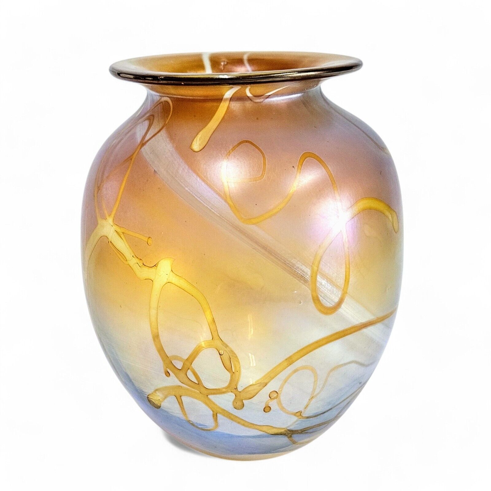 Robert Eickholt Aurene Blown Glass Vase | Signed '98 | Gold Iridescent 7.5" Tall