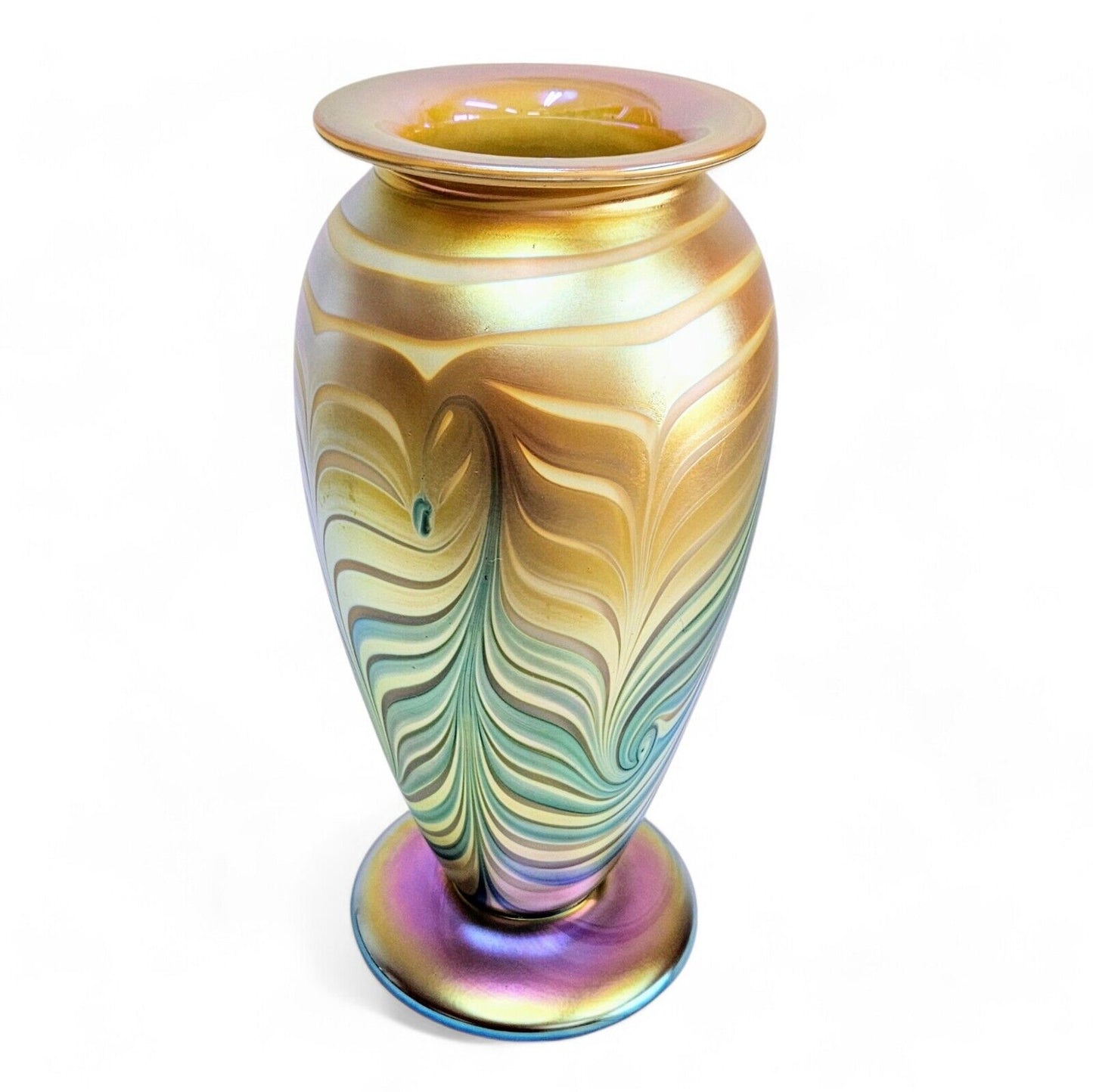 Robert Eickholt Blown Glass Vase | 11.5 inch Signed Dated 2003 | Pulled Feather