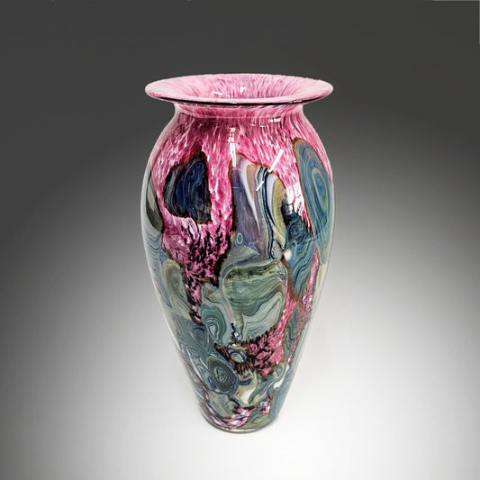 Robert Eickholt Blown Glass Art Vase | Signed and Dated 2003 | Pink Gray-Green