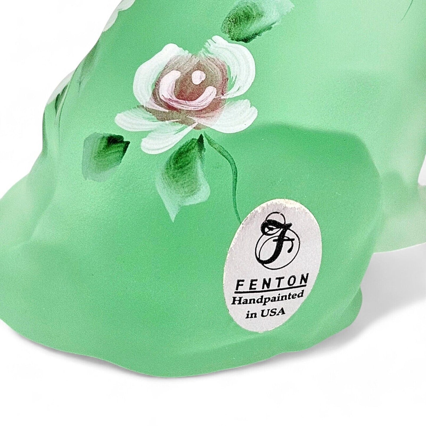 Fenton Art Glass Frosted Green Curious Cat | Hand Painted | Signed Sean K Fenton