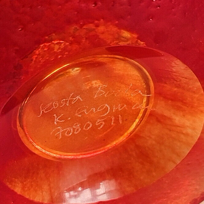 Kjell Engman Kosta Boda Corfu Red Orange Art Glass Pitcher Vase 19.5 Inches 2005