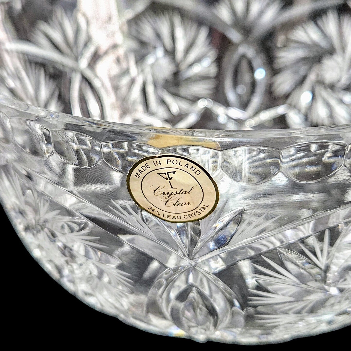 Vintage Crystal Clear Hand Cut 24% Lead Crystal Fruit Bowl Made In Poland