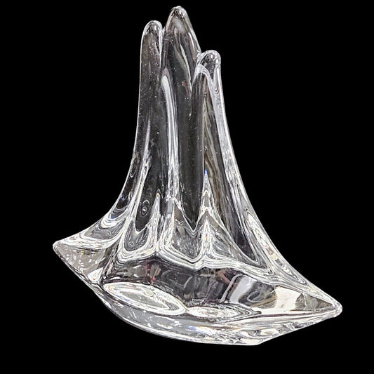 Daum France Crystal Three Masted Sailboat Figure Paperweight 4"