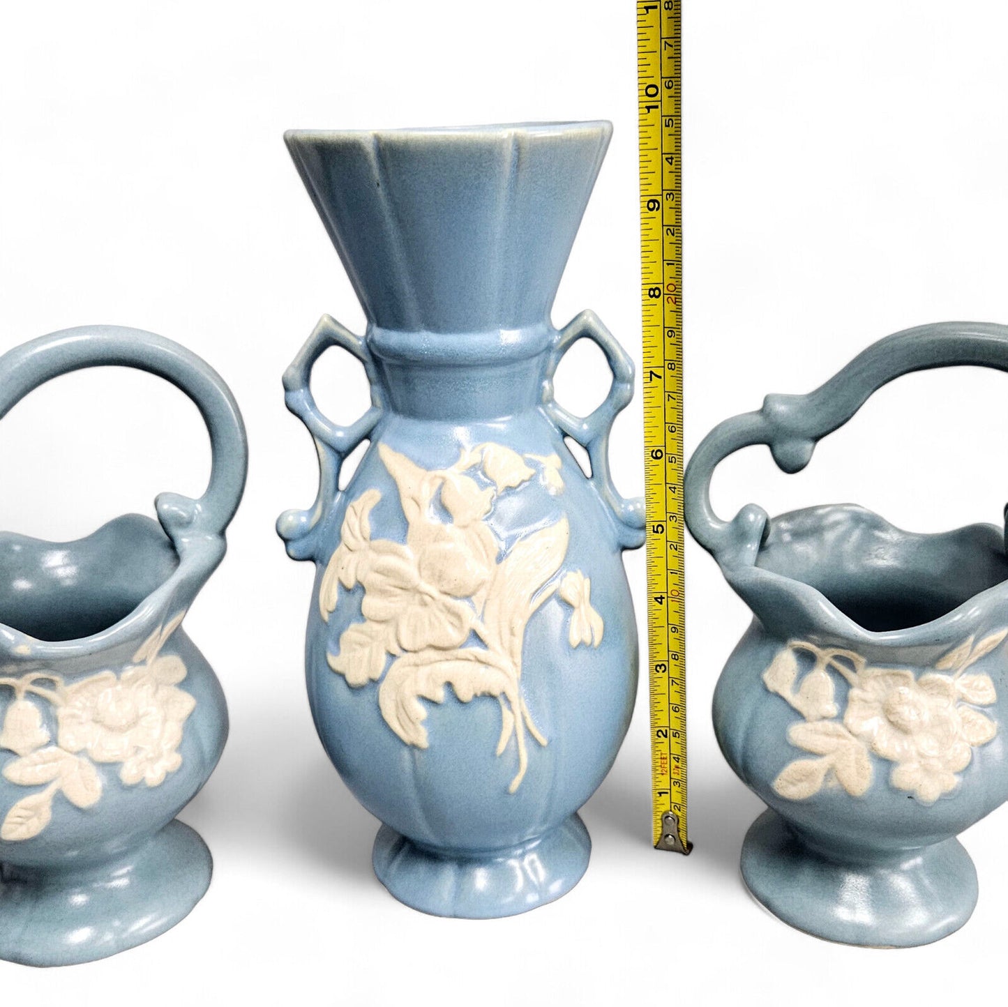 Vintage Weller Pottery Cameo Blue | Lot of 3 Vases