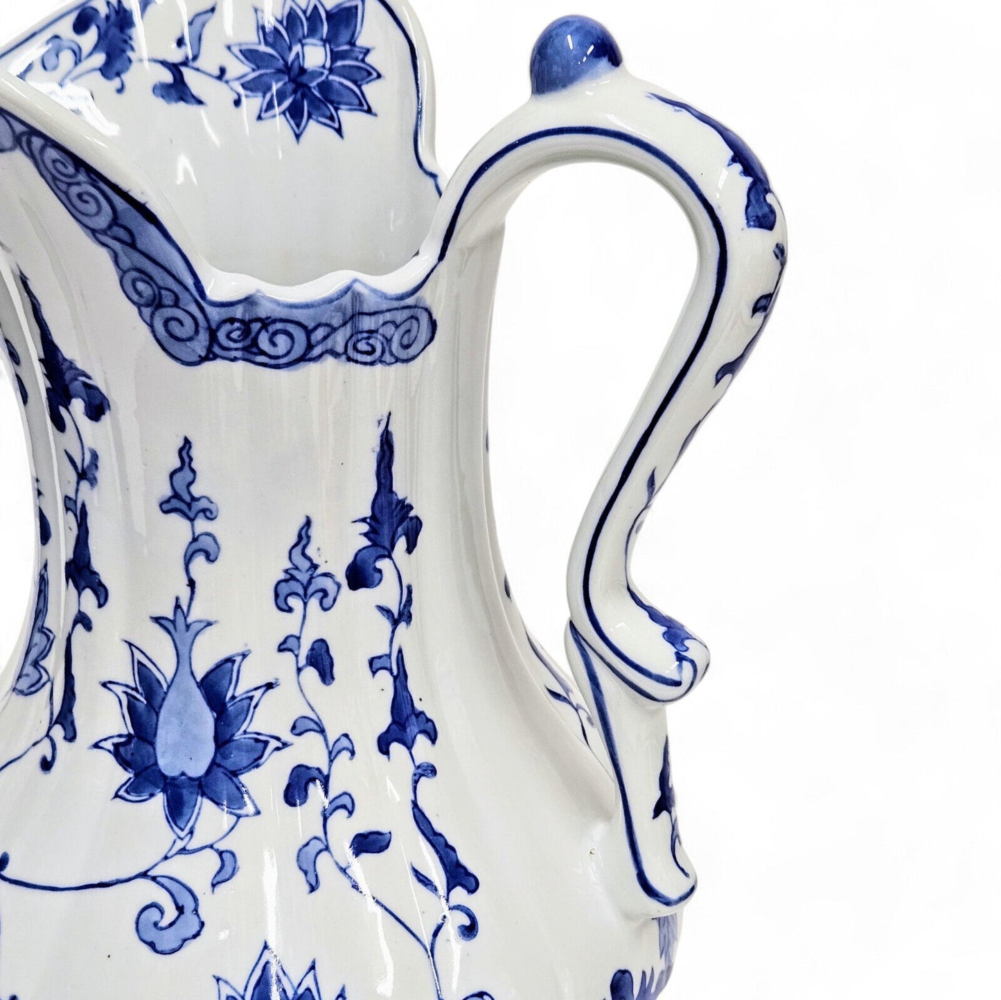 Blue & White Lotus Pitcher Large Andrea by Sadek 12" Tall Ewer-Pitcher-Vase