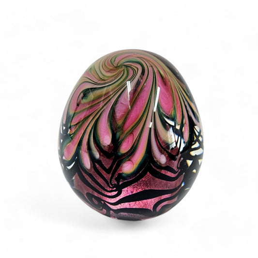 Jeremy Stout/Lotton Glass Swirled Paperweight | Pink/Black Signed 2009