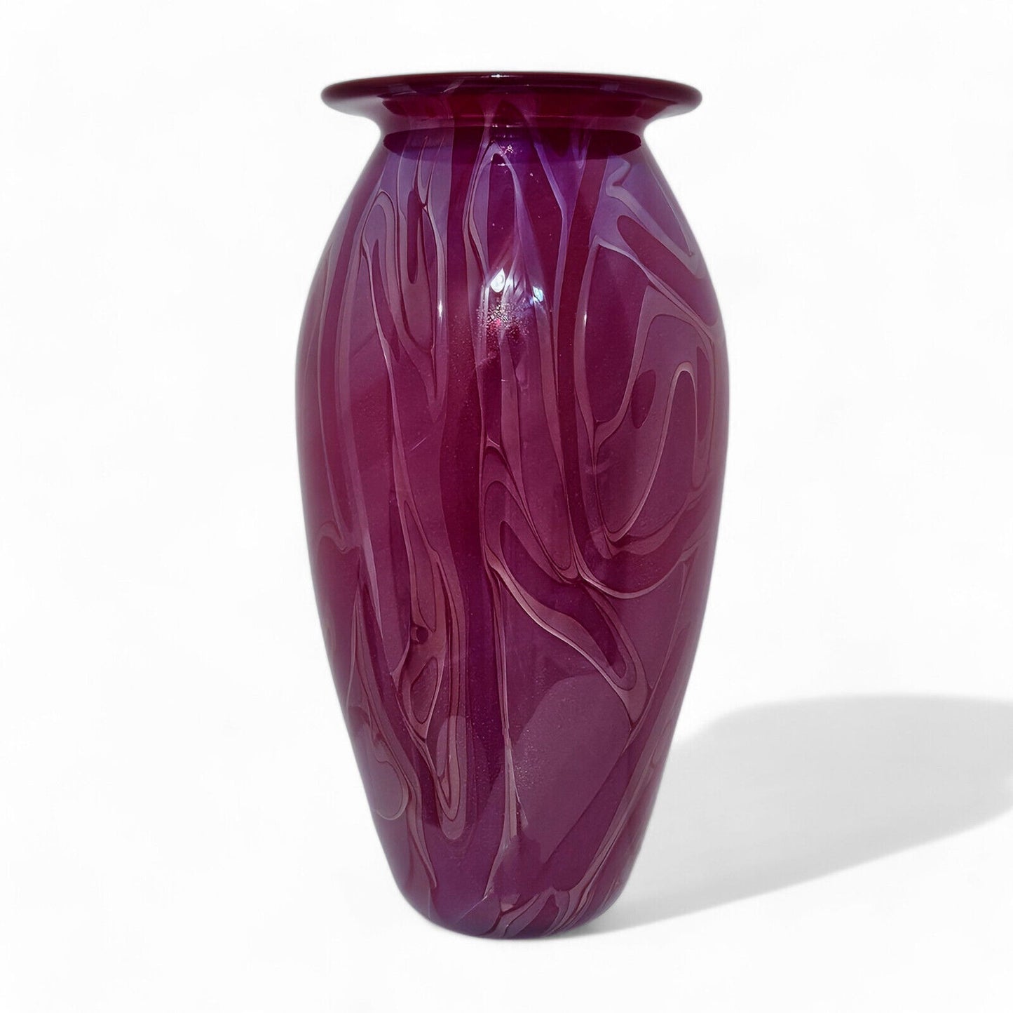 Robert Eickholt Blown Glass Art Vase | Signed 2002 | Magenta Purple | 11" Tall