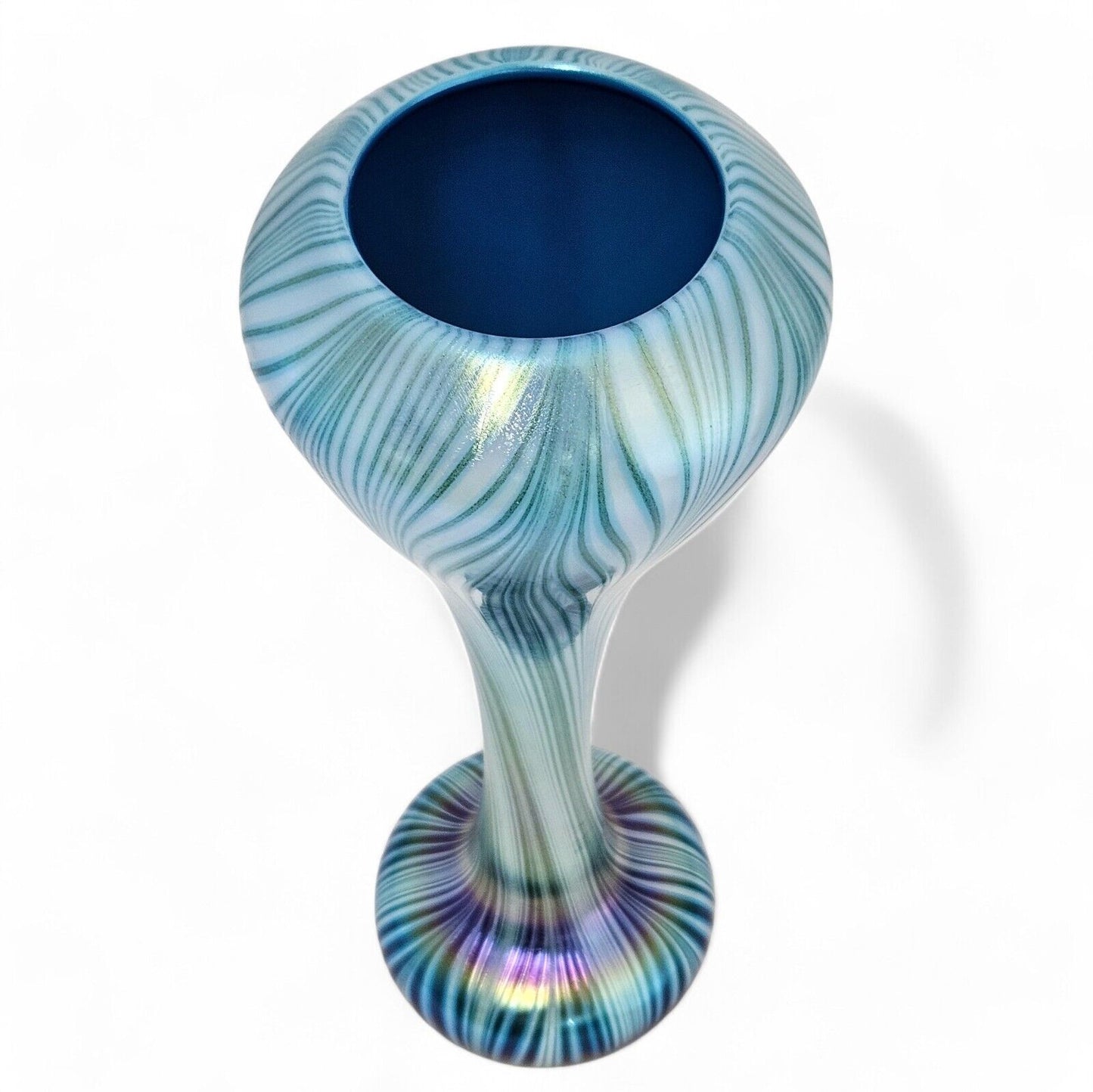 Charles Lotton Blown Glass Art Vase in Blue Pulled Feather | Signed Dated 2009