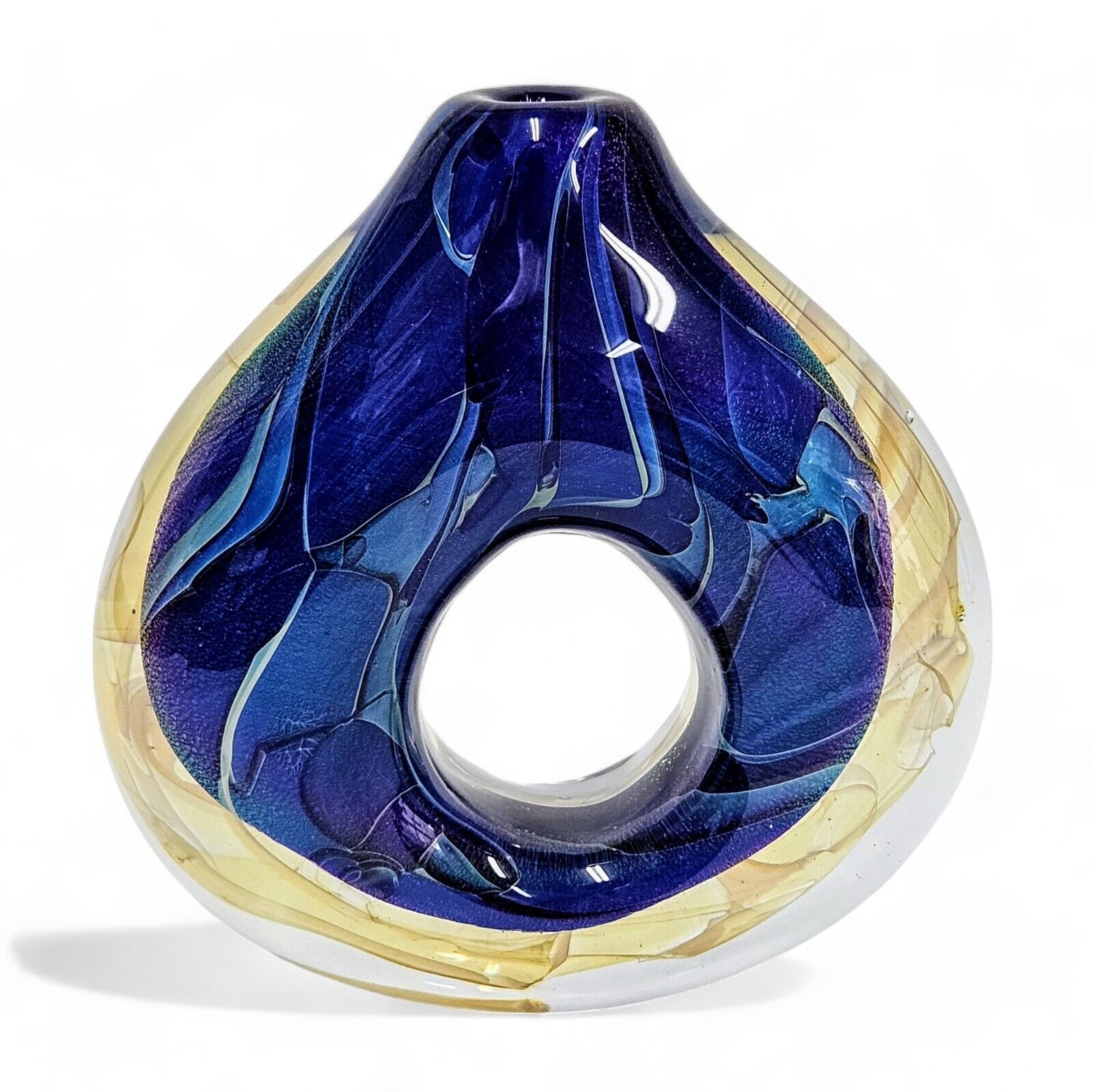 Robert Eickholt Blown Glass Encased Bud Vase | Signed Dated 2001 | Cosmic Blue