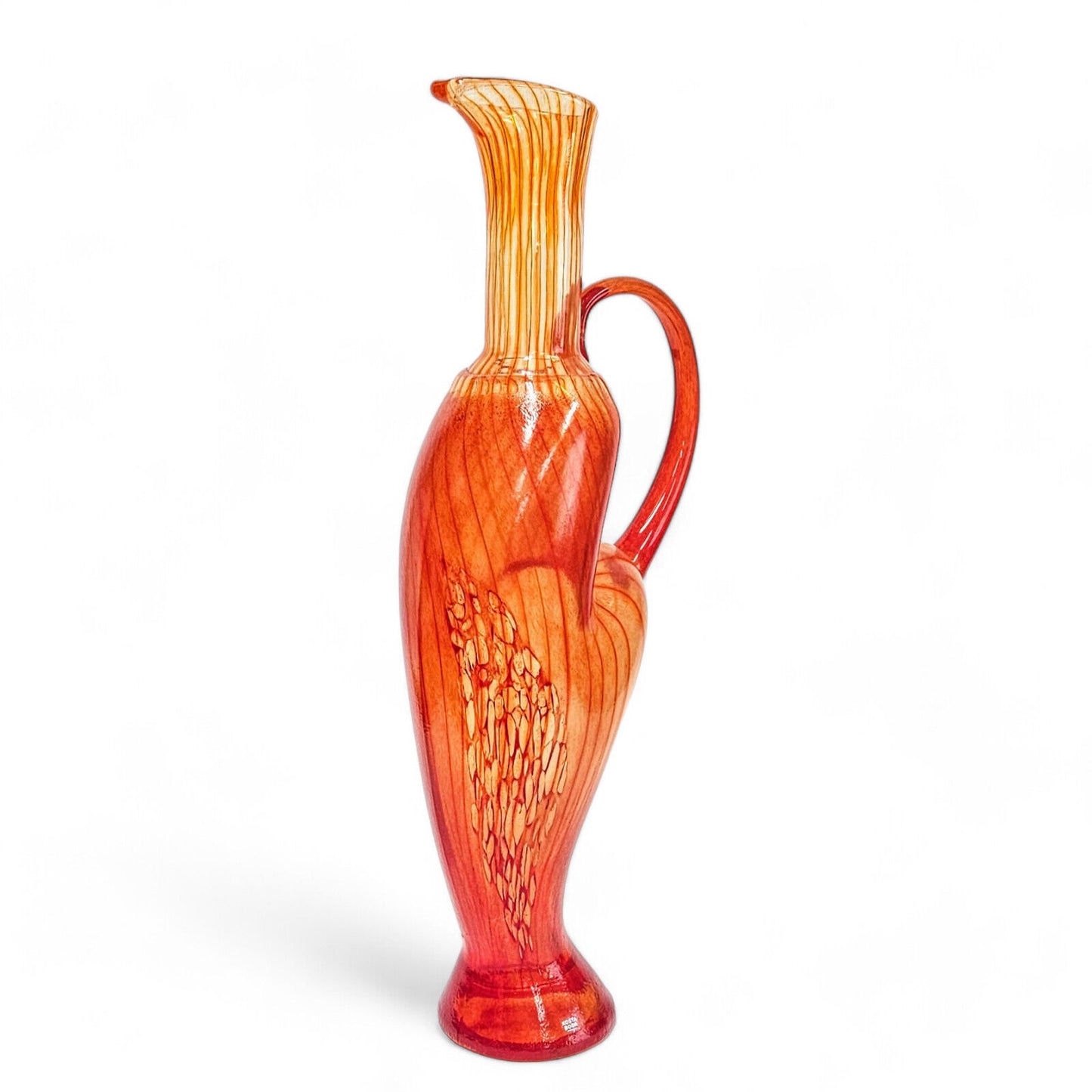 Kjell Engman Kosta Boda Corfu Red Orange Art Glass Pitcher Vase 19.5 Inches 2005