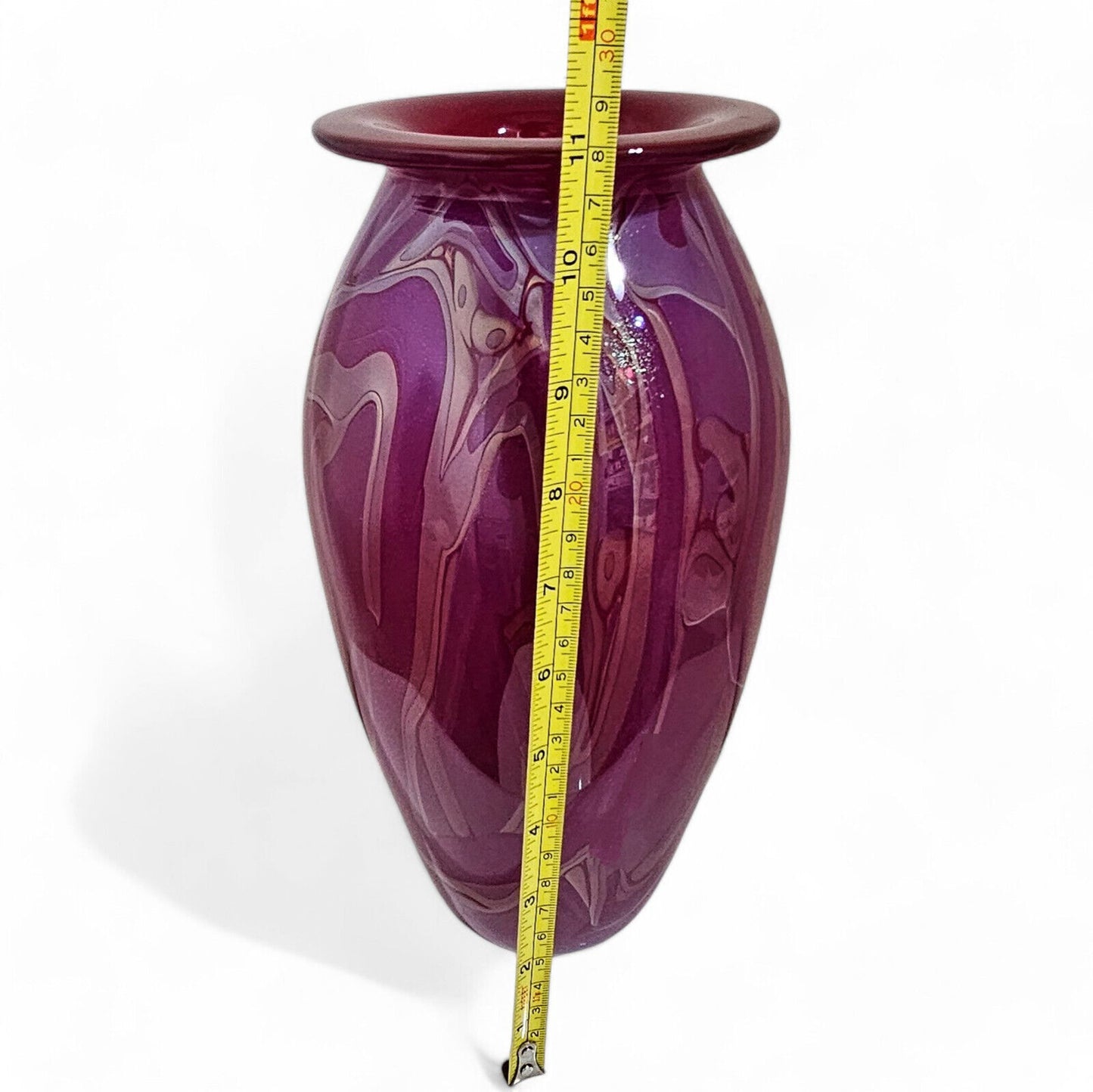 Robert Eickholt Blown Glass Art Vase | Signed 2002 | Magenta Purple | 11" Tall