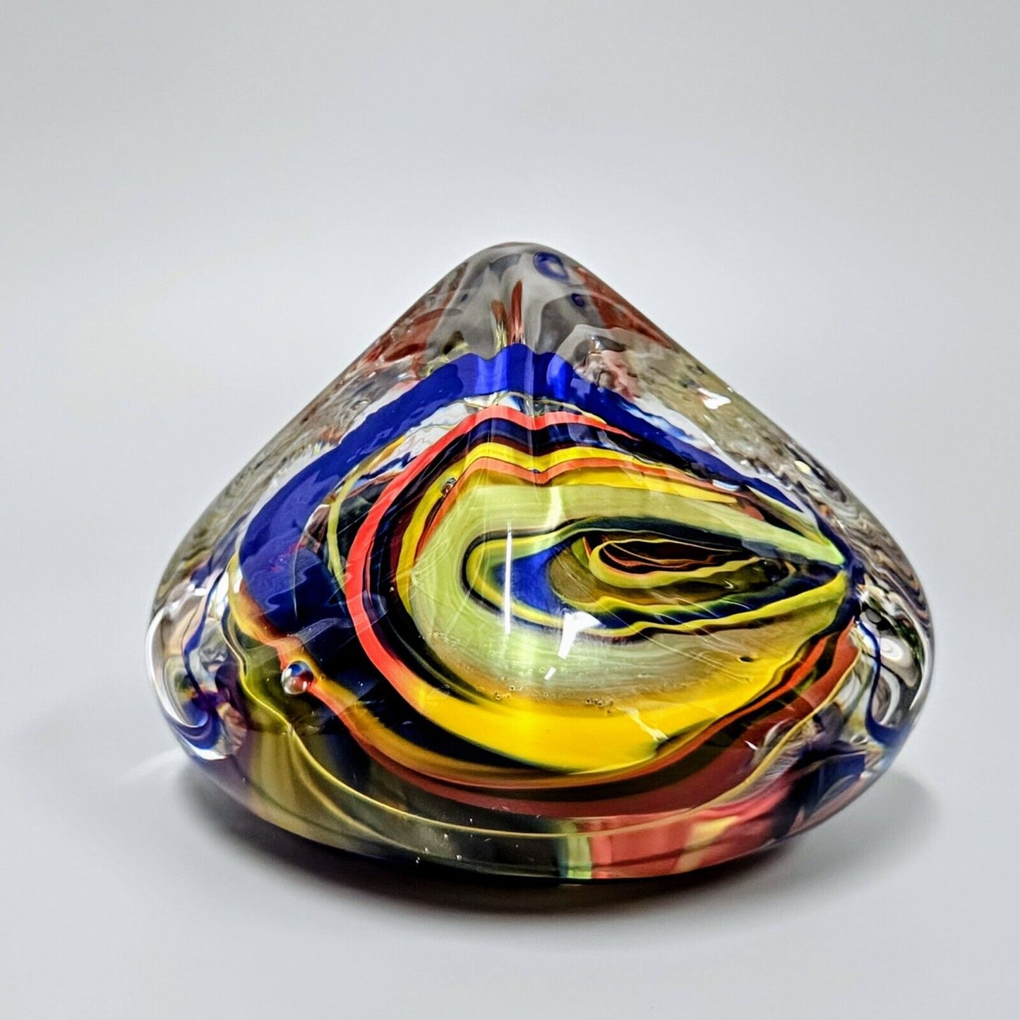 Chris McCarthy Art Glass Paperweight Hand Blown Multi-Color Pyramid - Signed