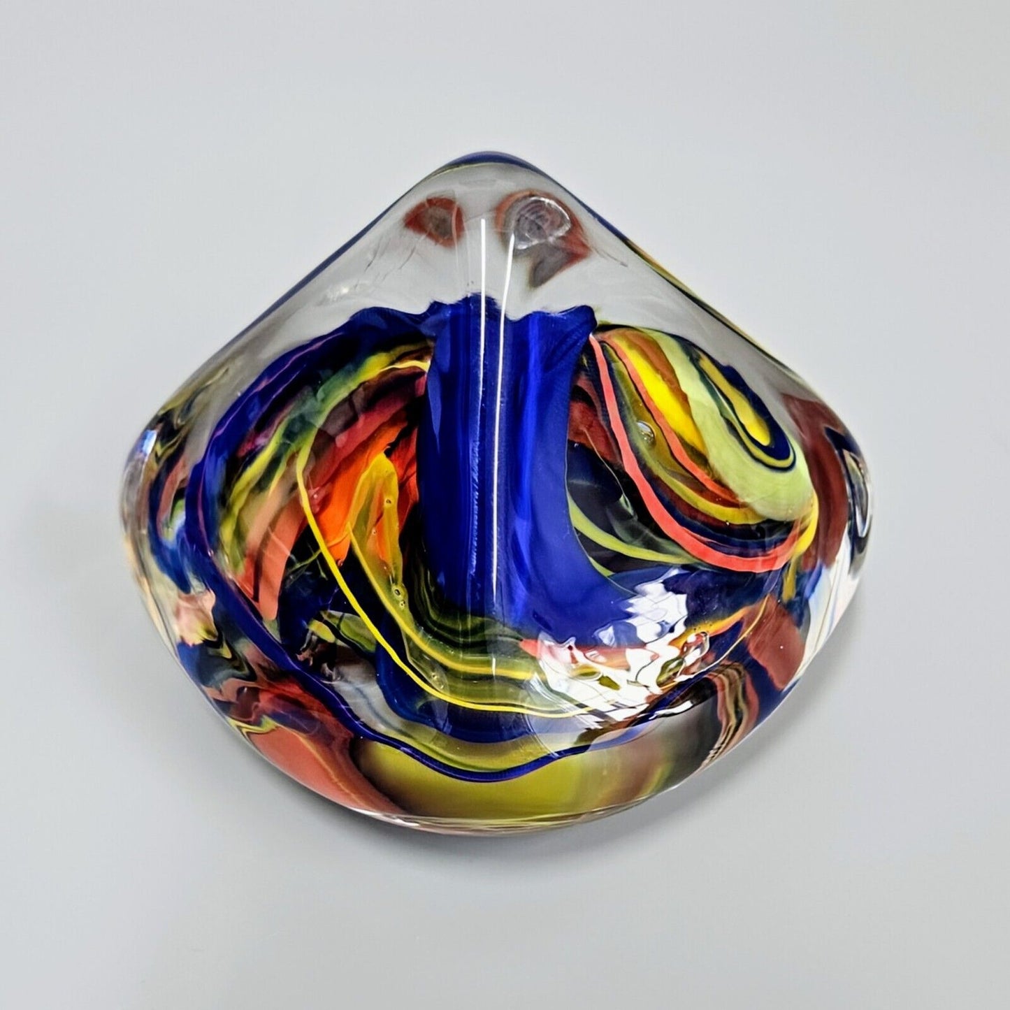 Chris McCarthy Art Glass Paperweight Hand Blown Multi-Color Pyramid - Signed