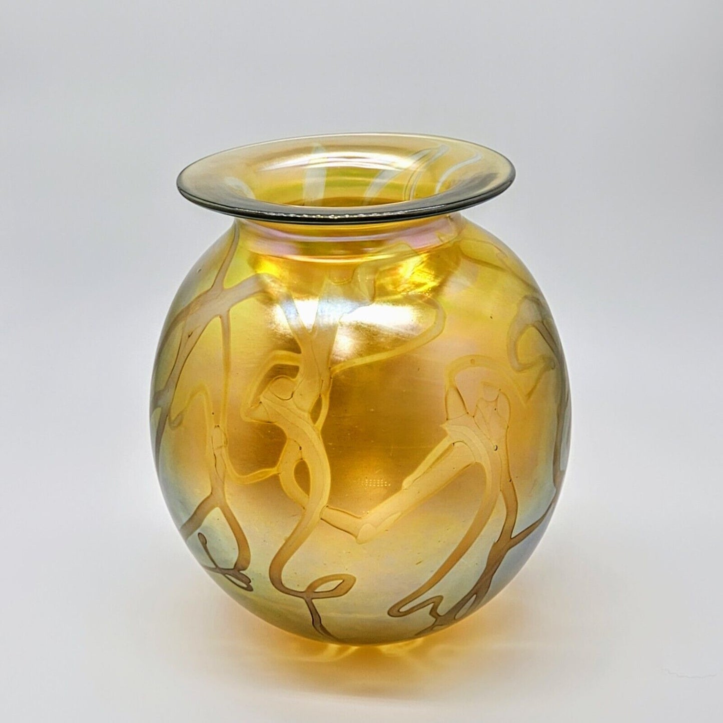 Robert Eickholt Glass Art Vase | Signed  2001 | Gold Iridescent Aurene Vase